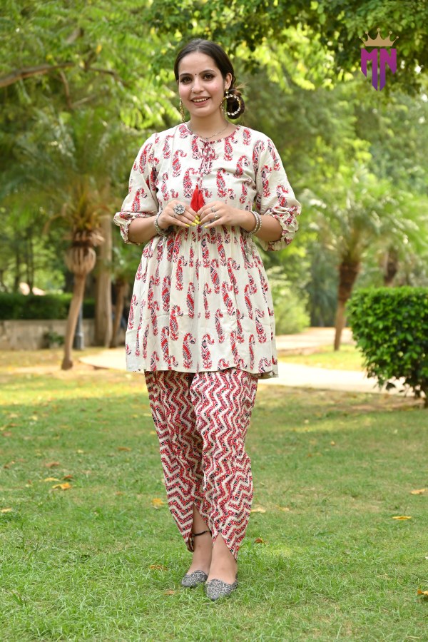 Cotton Dhoti Pant Kurta Set with Dupatta for Women | Printed Ethnic Wear Suit Set