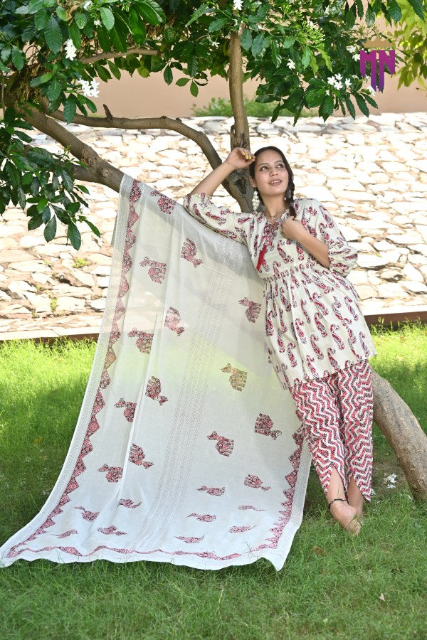 Women’s Cotton Printed Suit Set with Dupatta | Ethnic Kurta Pant Set