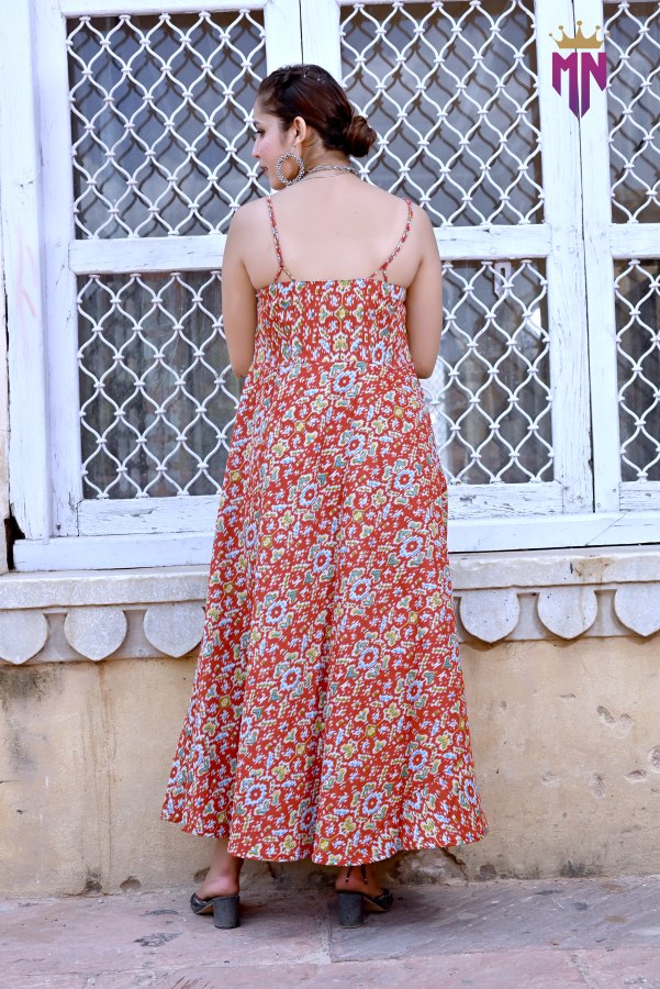 Women’s Sleeveless Cotton Maxi Dress | Boho Printed Red Long Dress for Summer & Casual Wear