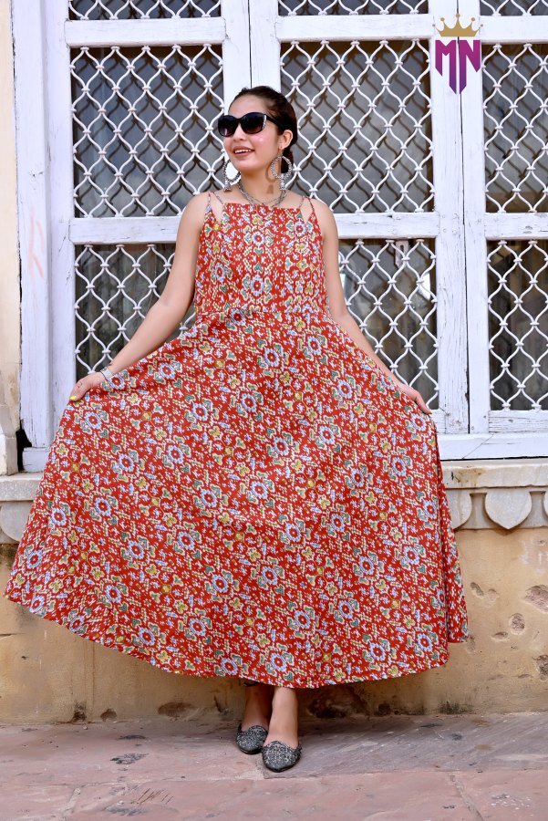 Women’s Sleeveless Cotton Maxi Dress | Boho Printed Red Long Dress for Summer & Casual Wear