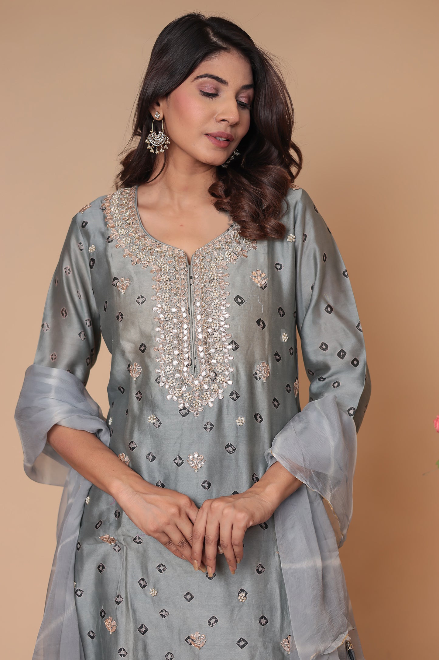 Grey Zardozi Sharara Suit, Indian Kurta Set, Wedding Guest Party Outfit
