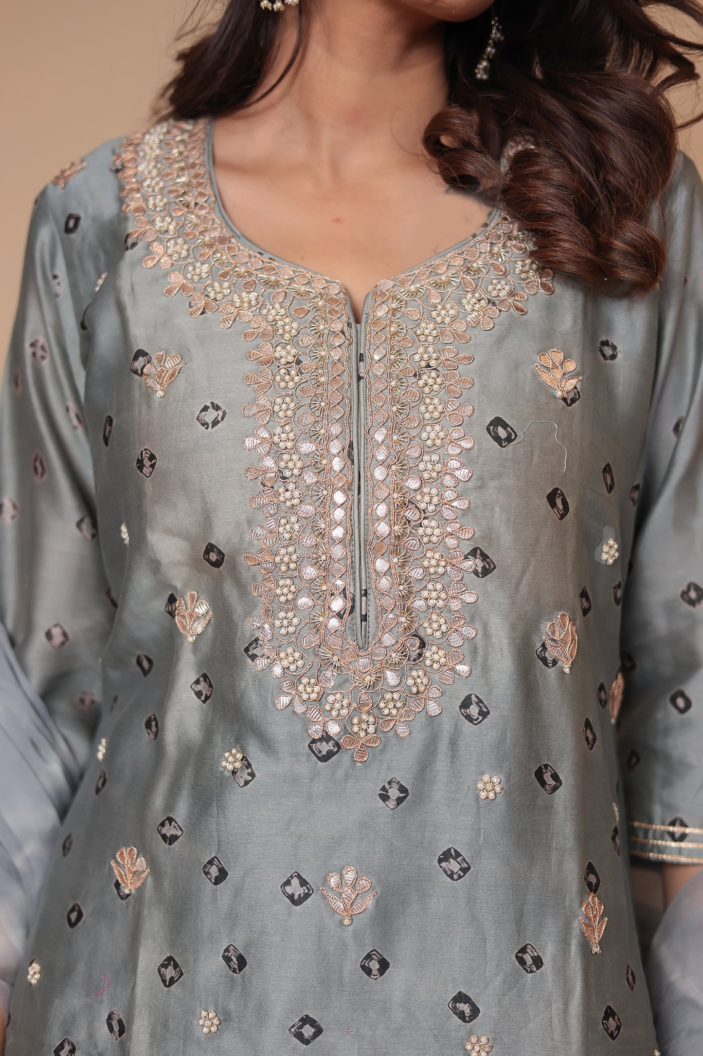 Grey Zardozi Sharara Suit, Indian Kurta Set, Wedding Guest Party Outfit