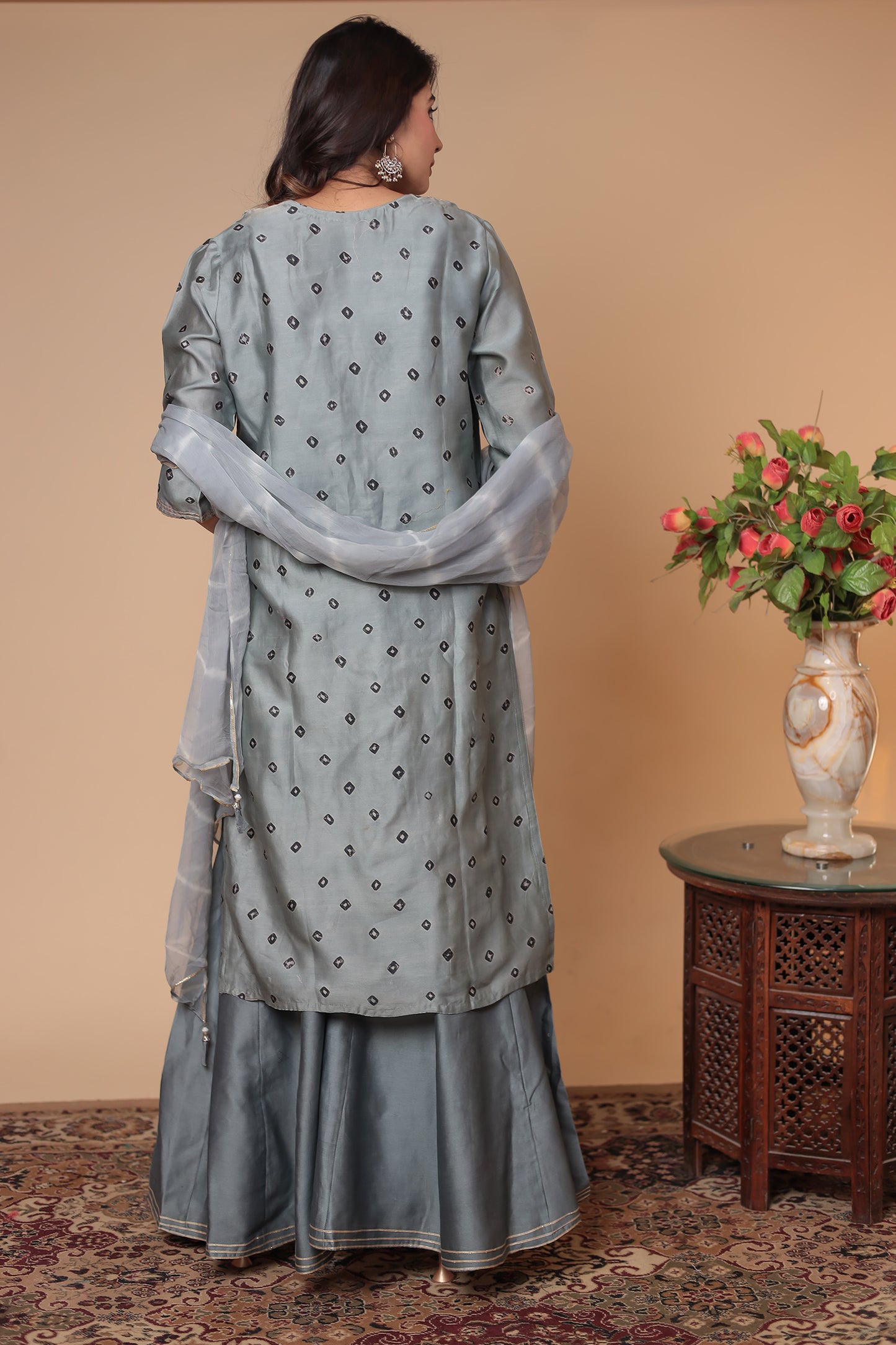 Grey Zardozi Sharara Suit, Indian Kurta Set, Wedding Guest Party Outfit