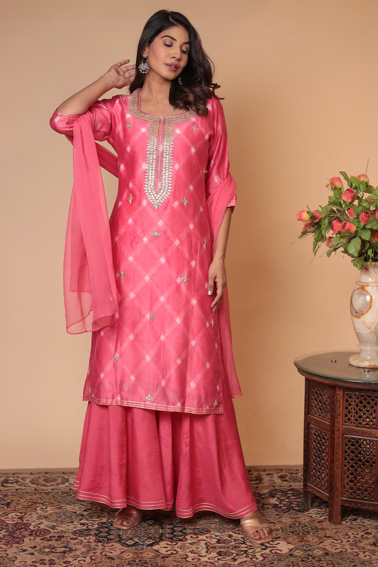 Pink Kurta Sharara Set, Wedding Guest Dress, Festive Haldi Mehndi Outfit