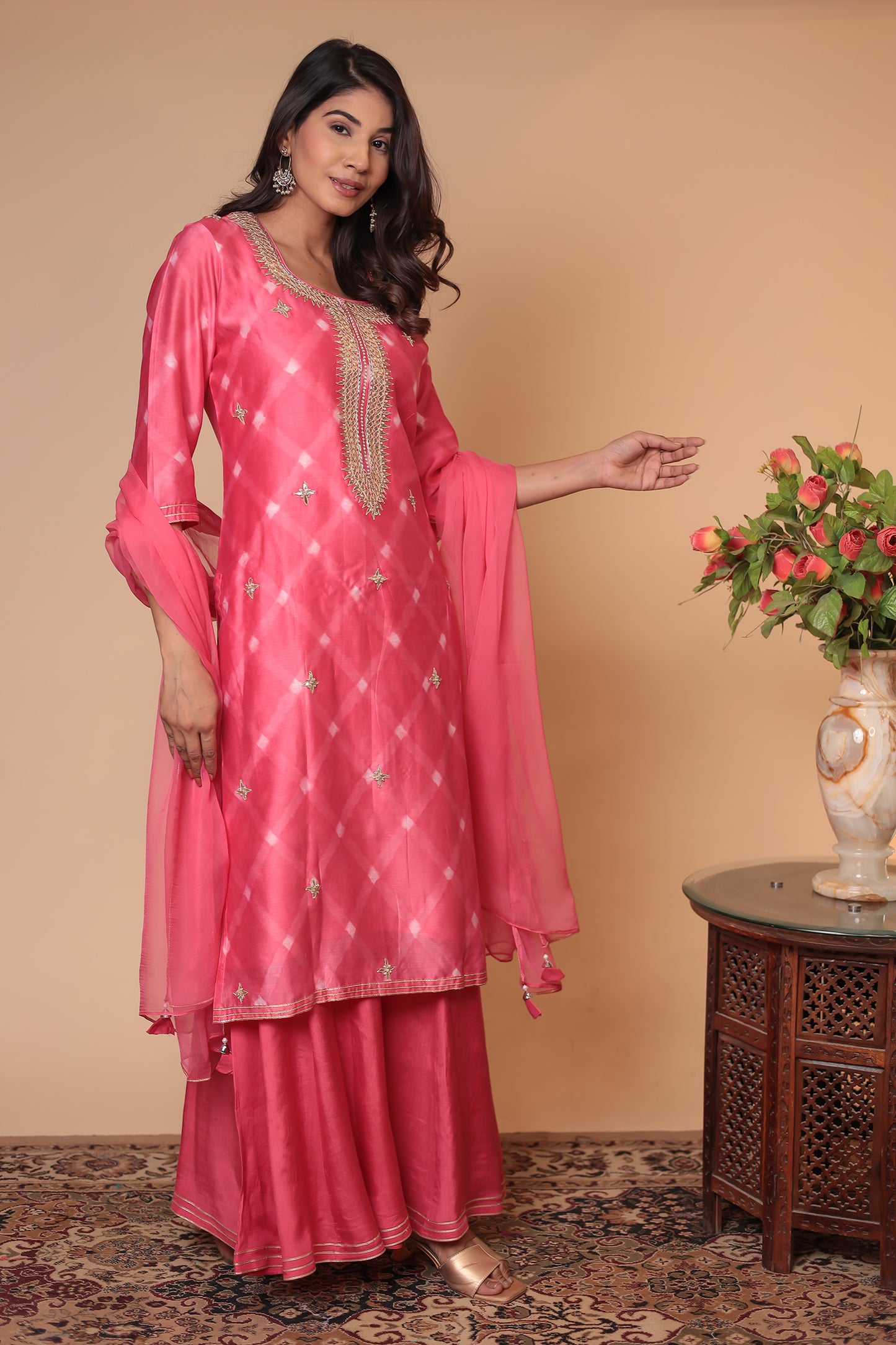Pink Kurta Sharara Set, Wedding Guest Dress, Festive Haldi Mehndi Outfit