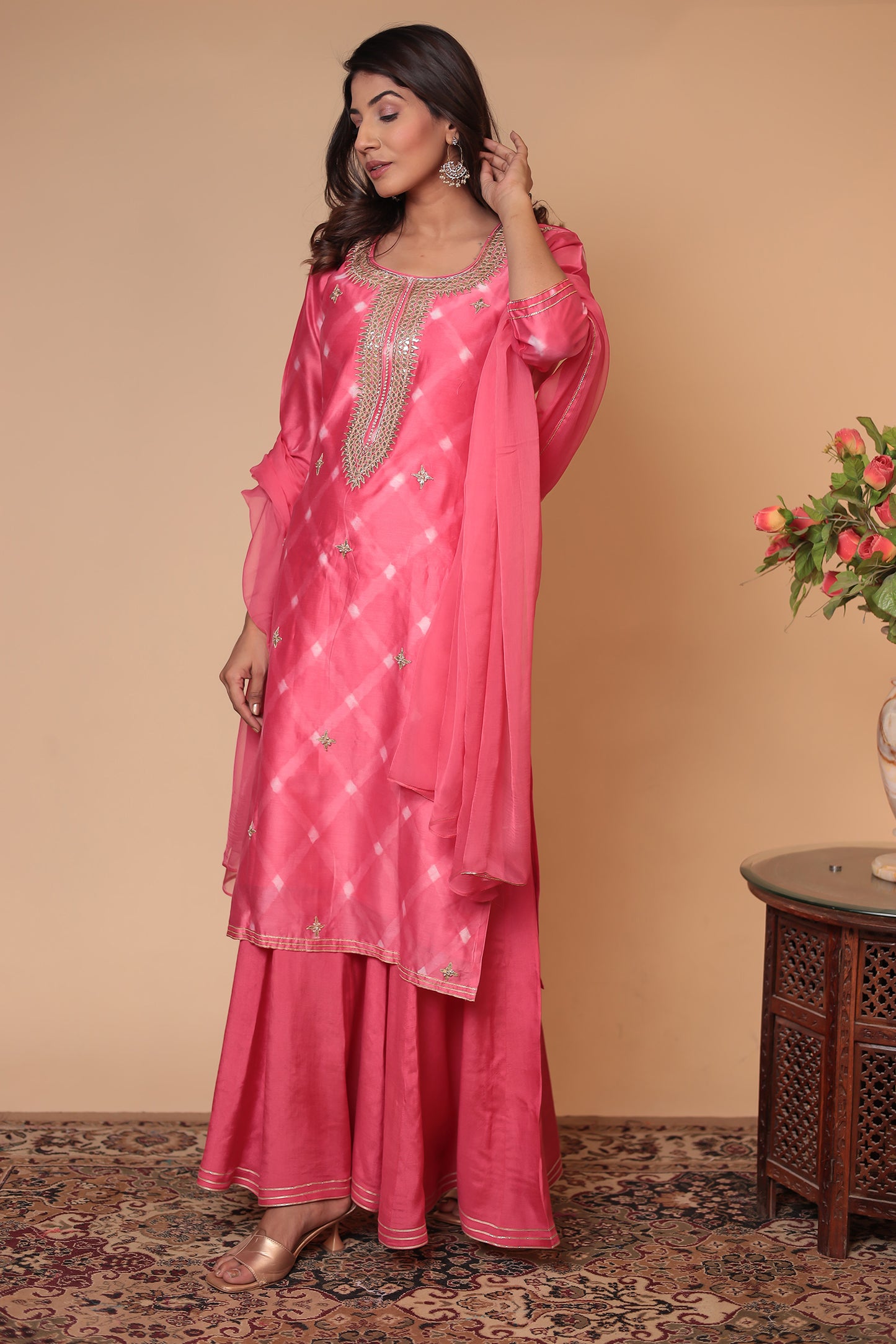 Pink Kurta Sharara Set, Wedding Guest Dress, Festive Haldi Mehndi Outfit