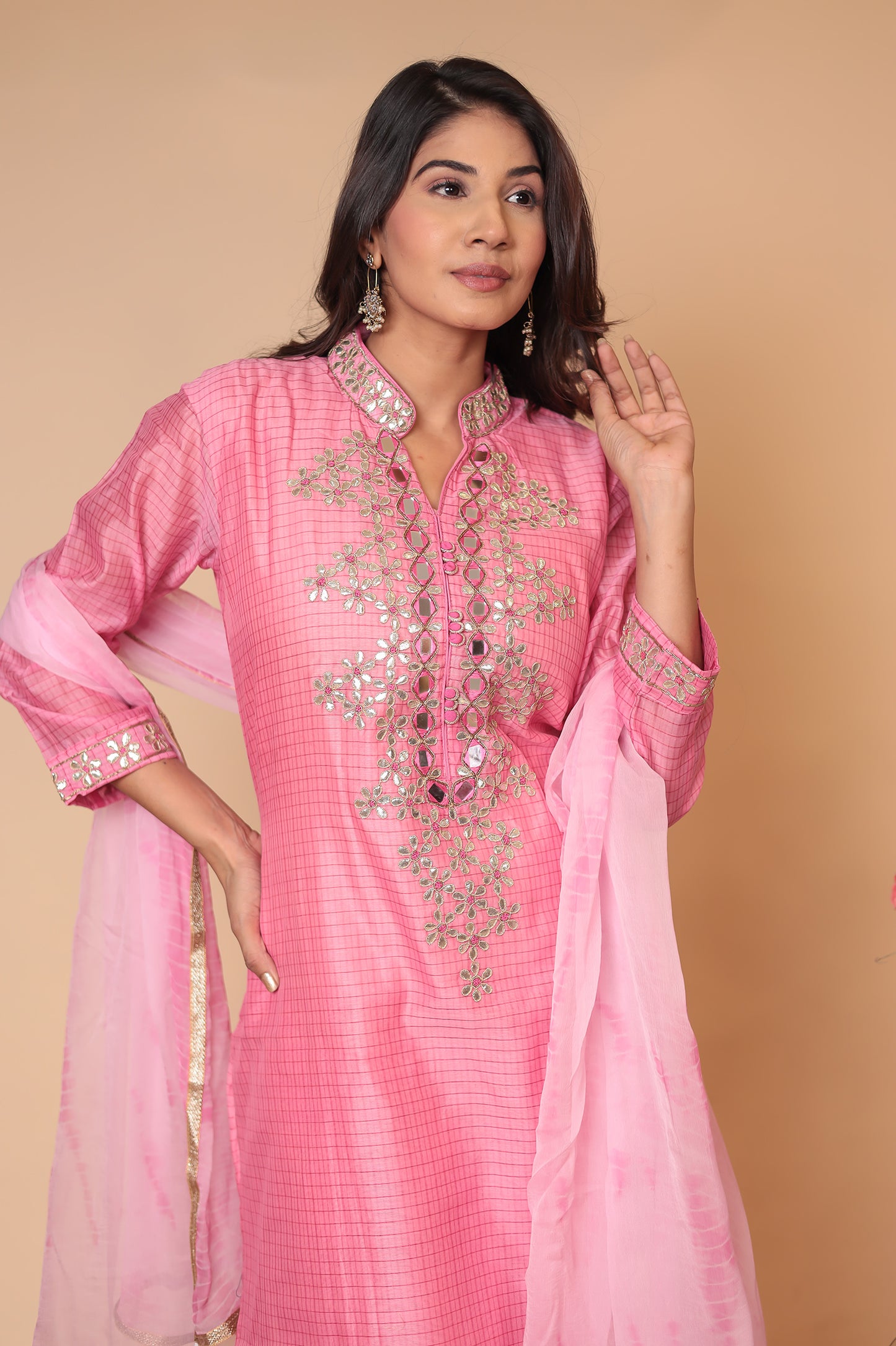 Pink Zardozi Kurta Set: Indian Wedding Outfit, Silk Blend Dress