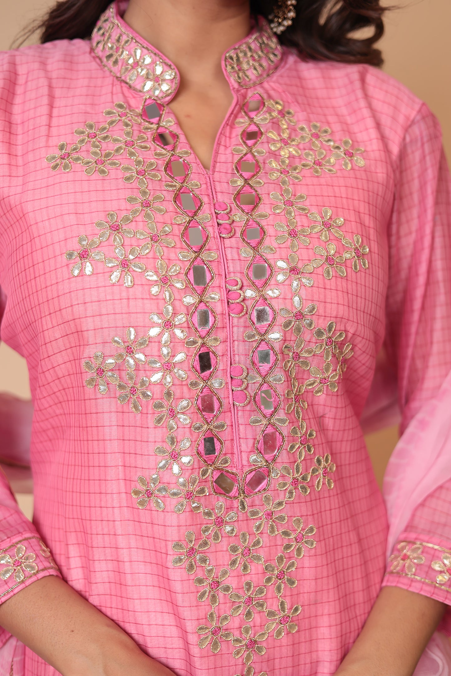 Pink Zardozi Kurta Set: Indian Wedding Outfit, Silk Blend Dress