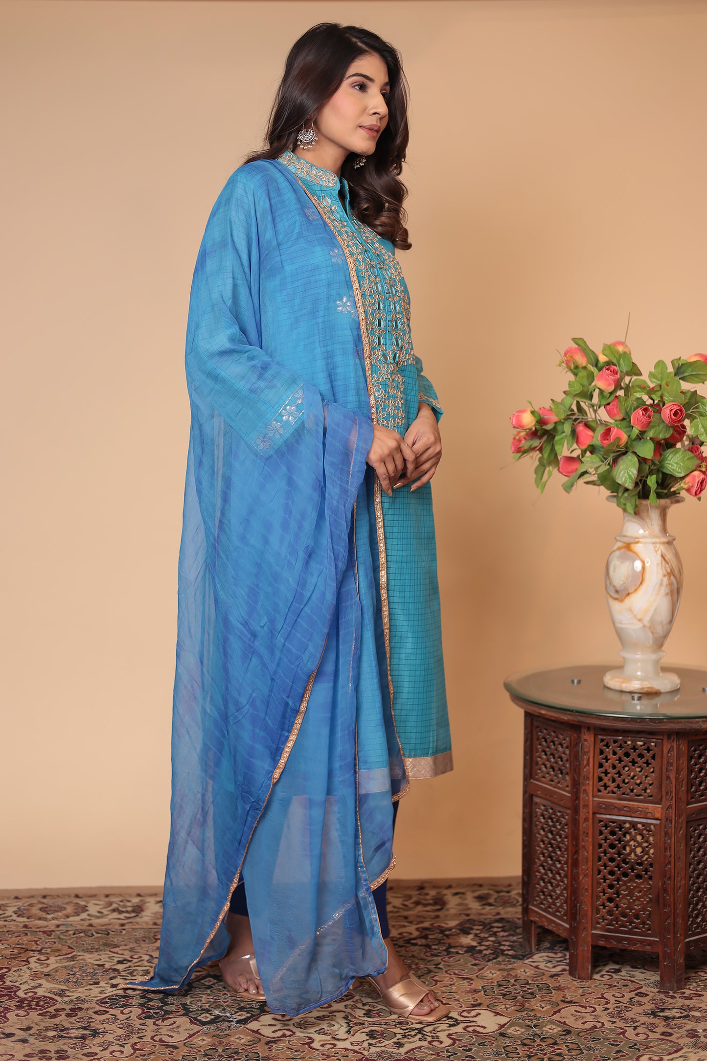 Blue Zardozi Kurta Set: Silk Blend Indian Wedding Guest Outfit
