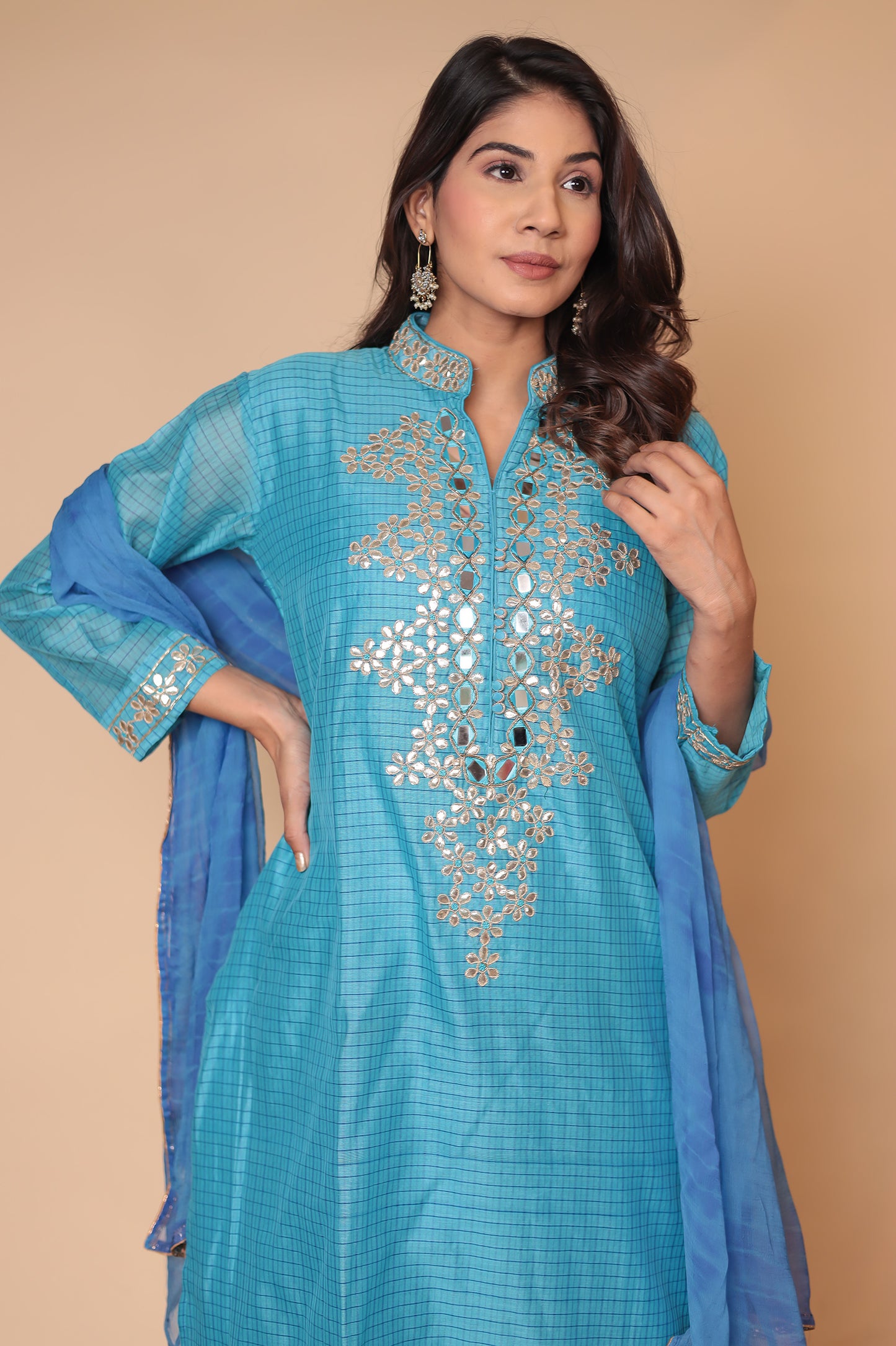 Blue Zardozi Kurta Set: Silk Blend Indian Wedding Guest Outfit