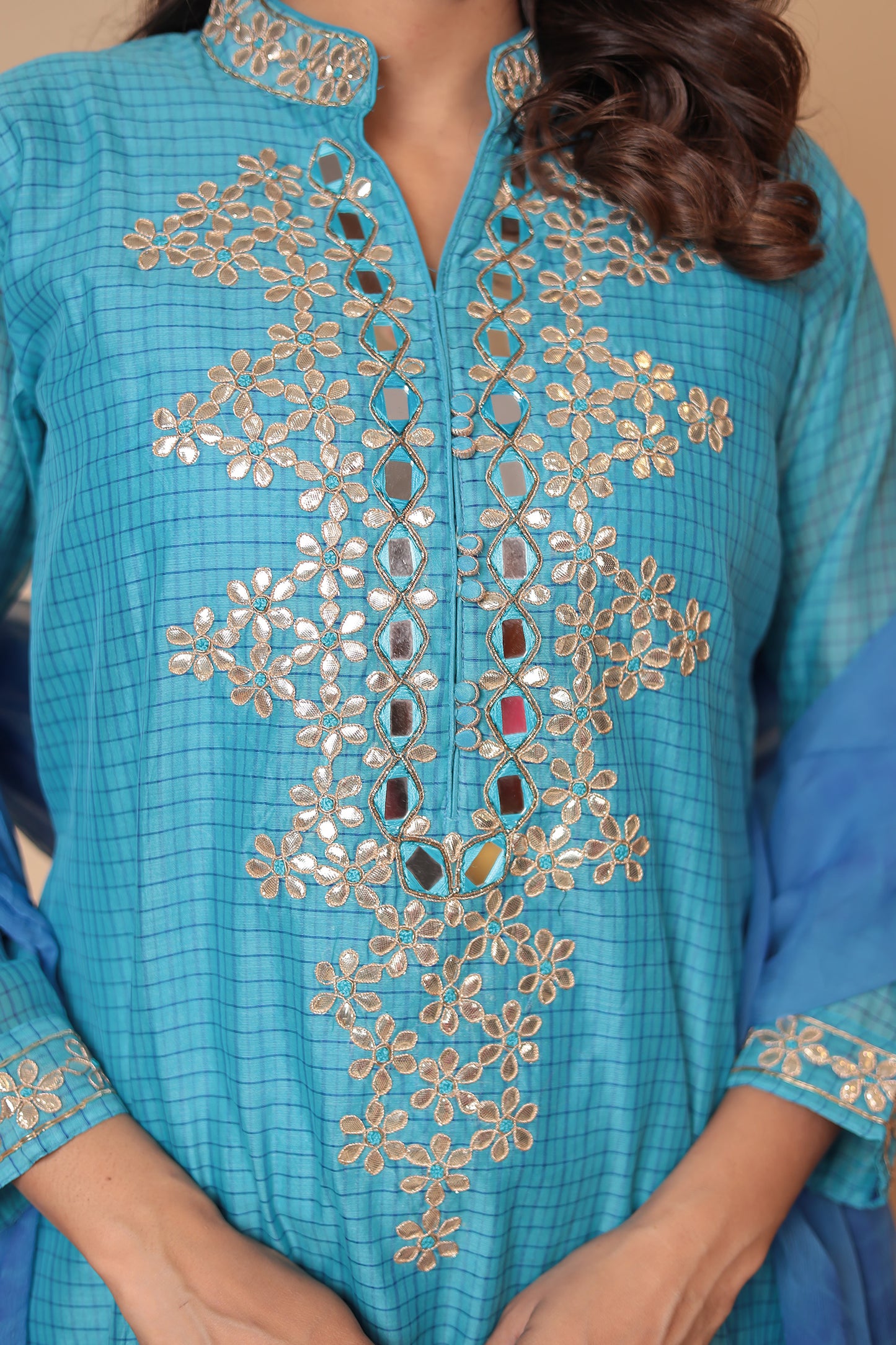 Blue Zardozi Kurta Set: Silk Blend Indian Wedding Guest Outfit