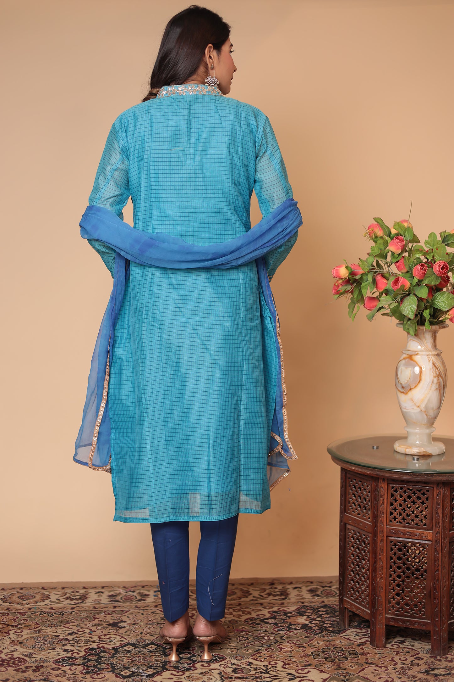 Blue Zardozi Kurta Set: Silk Blend Indian Wedding Guest Outfit
