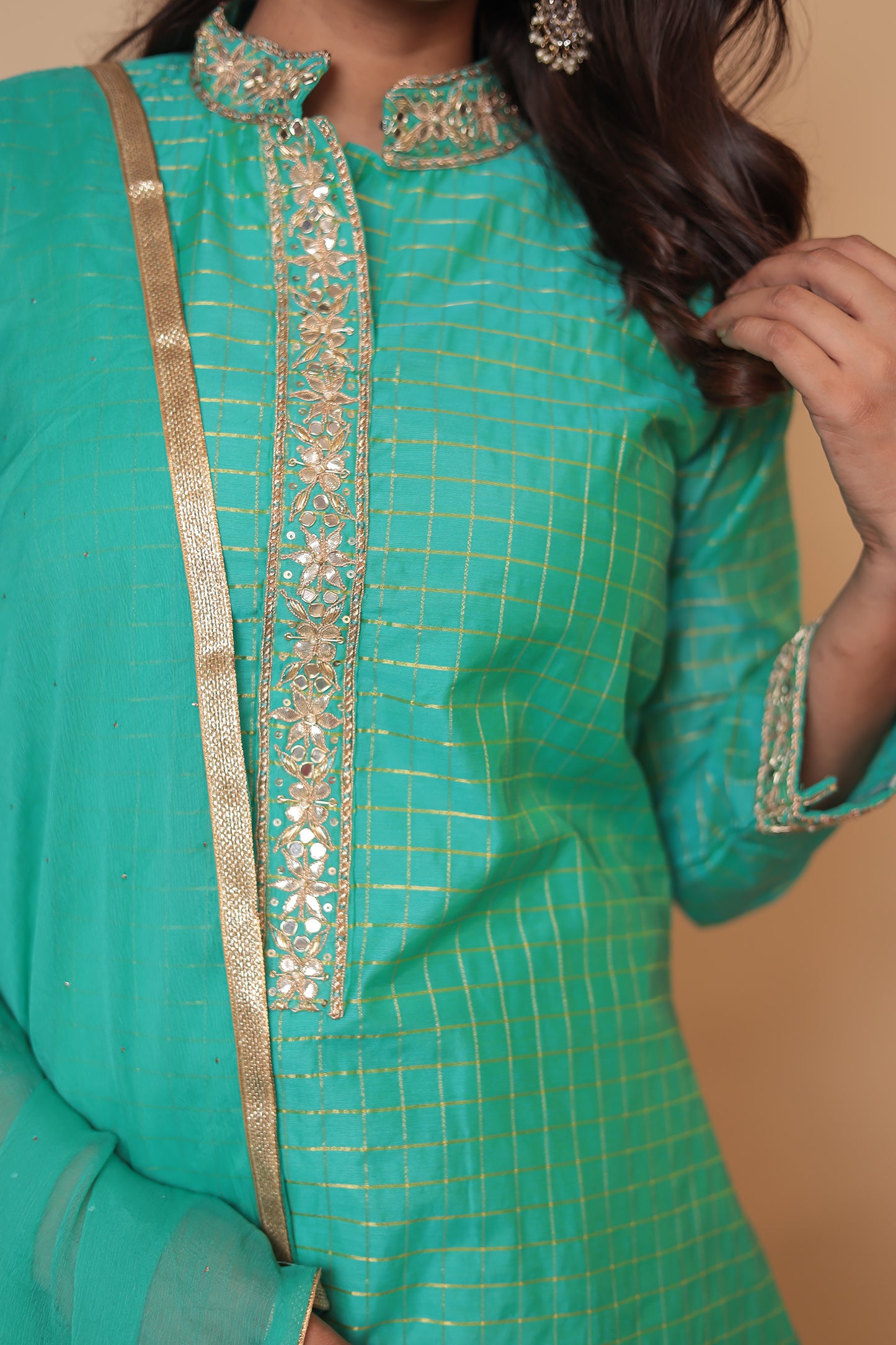 Green Zardozi Kurta Pant Set with Dupatta - Indian Party Wear