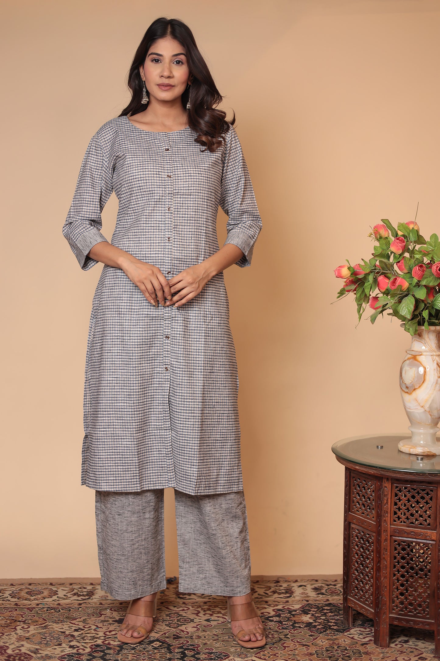 Cotton Linen Co-ord Set Kurta Pant Palazzo Pants & Loose Kurti