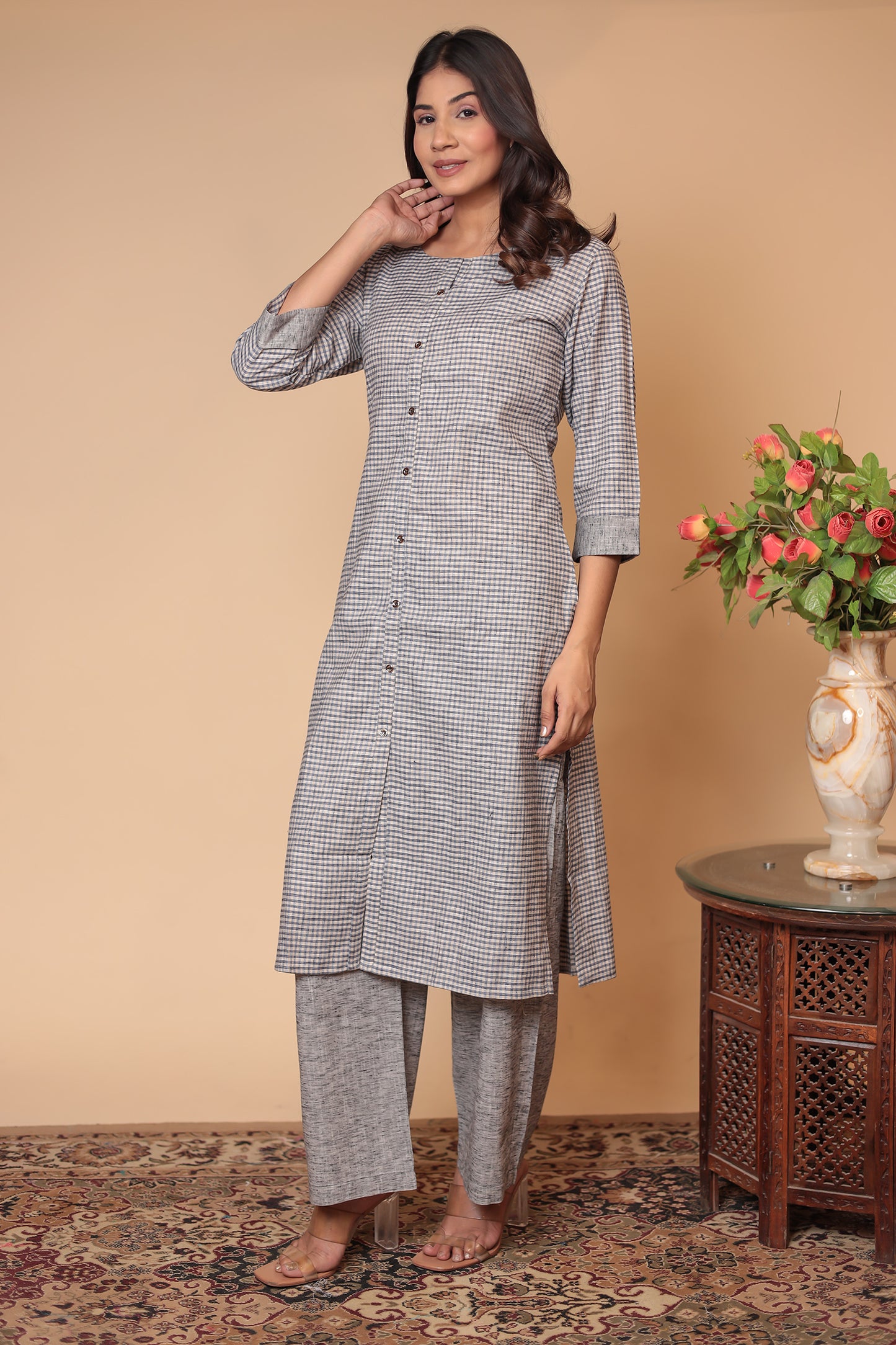 Cotton Linen Co-ord Set Kurta Pant Palazzo Pants & Loose Kurti