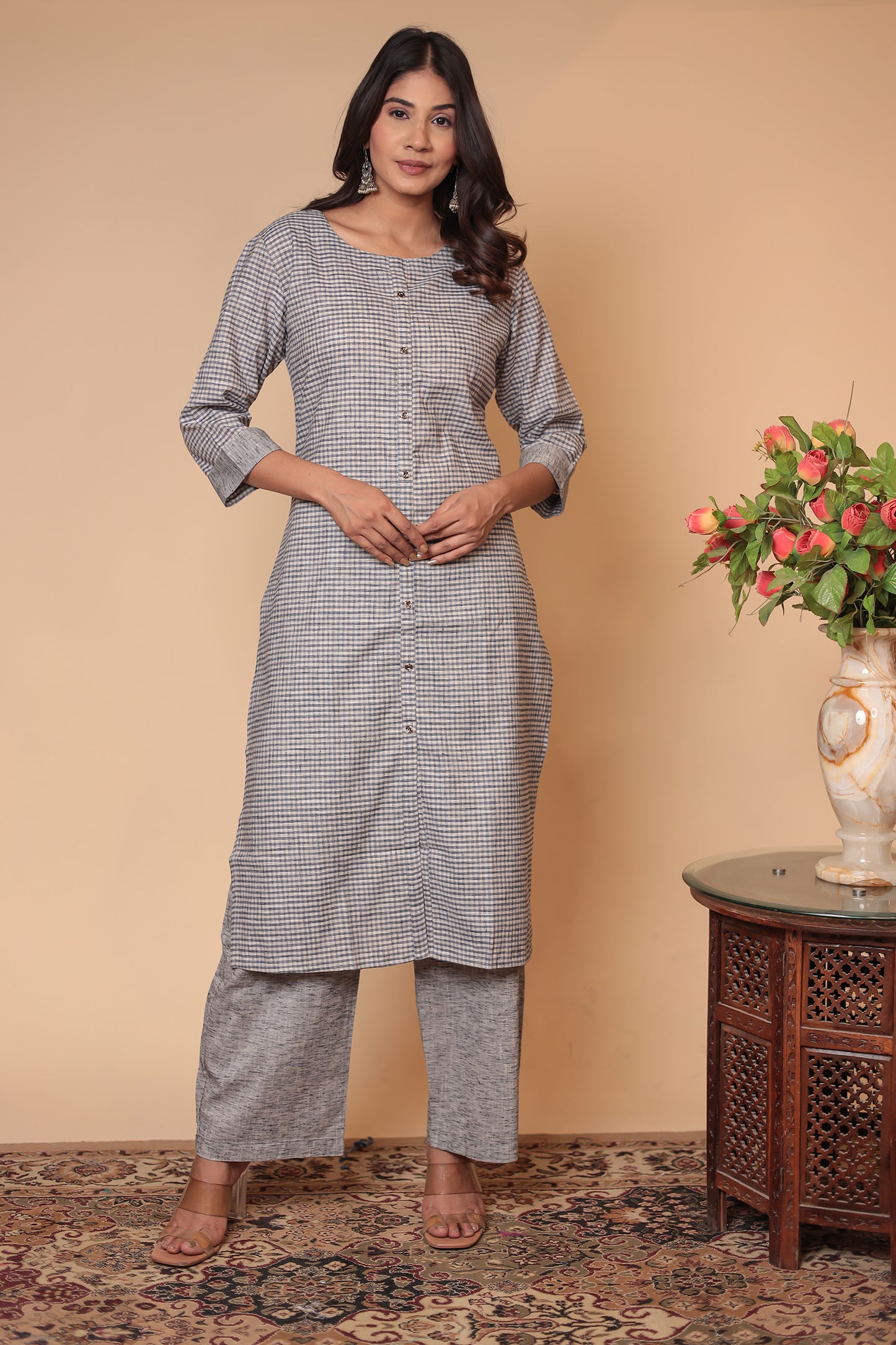 Cotton Linen Co-ord Set Kurta Pant Palazzo Pants & Loose Kurti