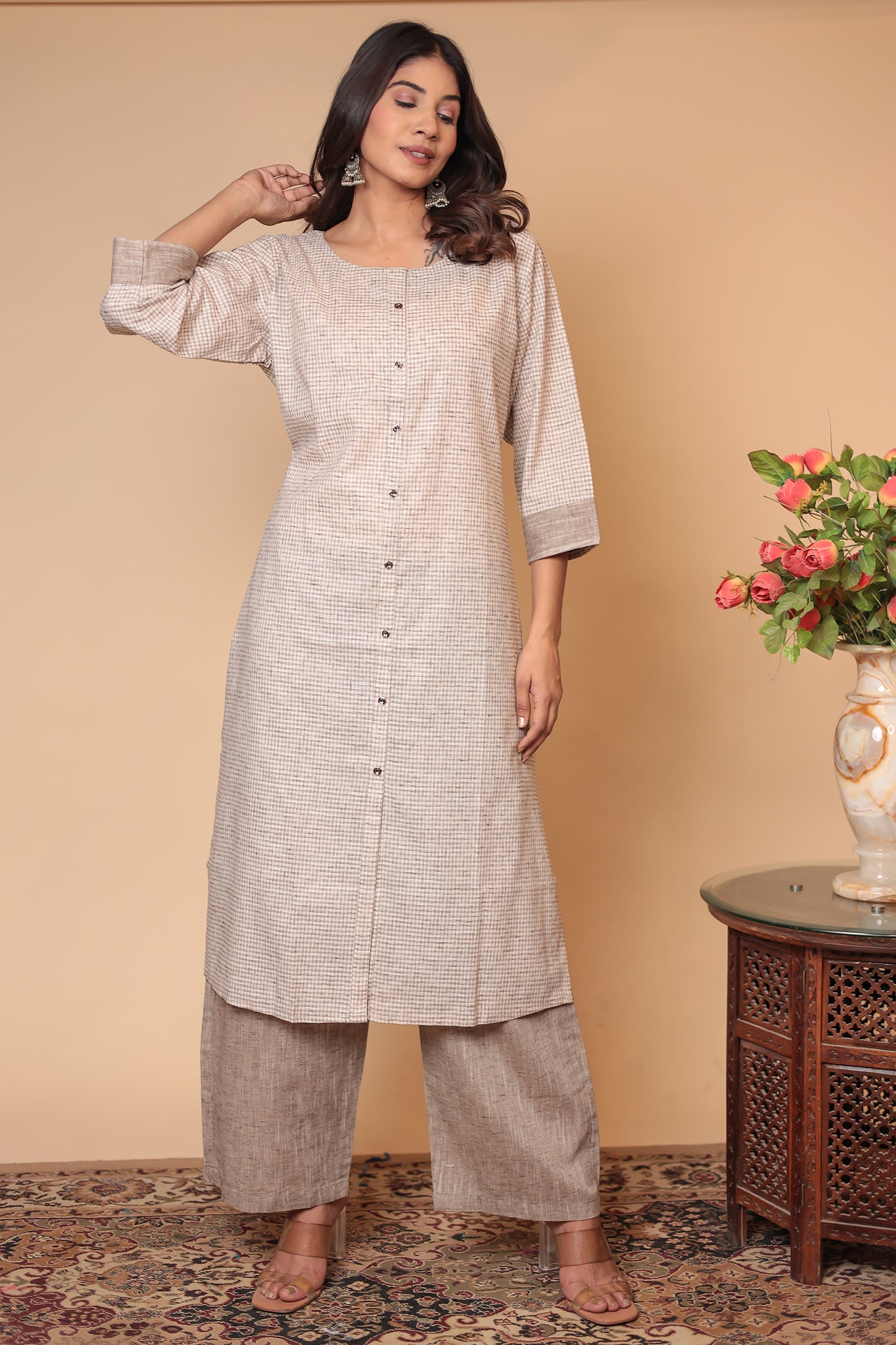 Cotton Linen Co-ord Set Kurta Pant Palazzo Pants & Loose Kurti