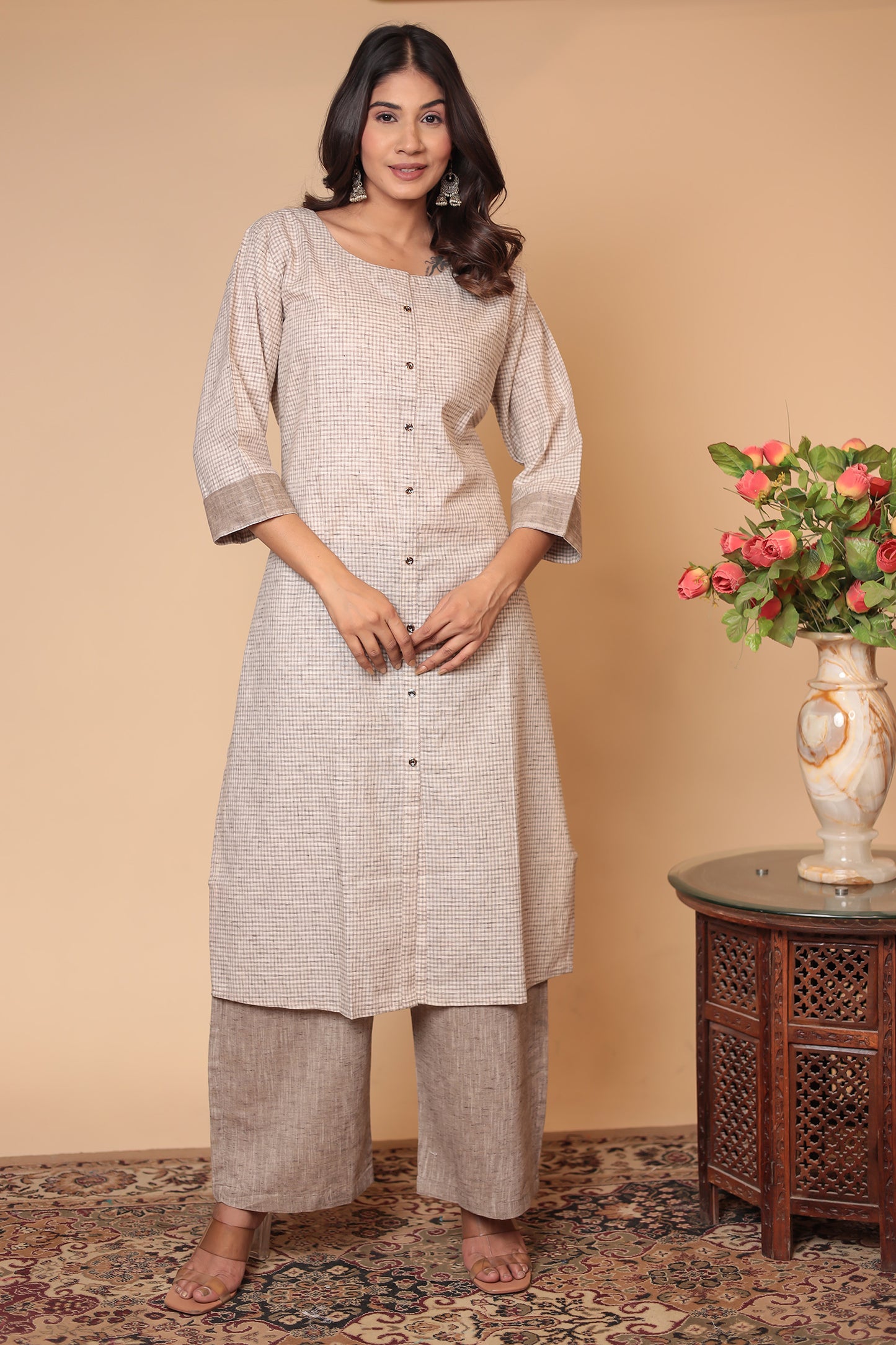 Cotton Linen Co-ord Set Kurta Pant Palazzo Pants & Loose Kurti