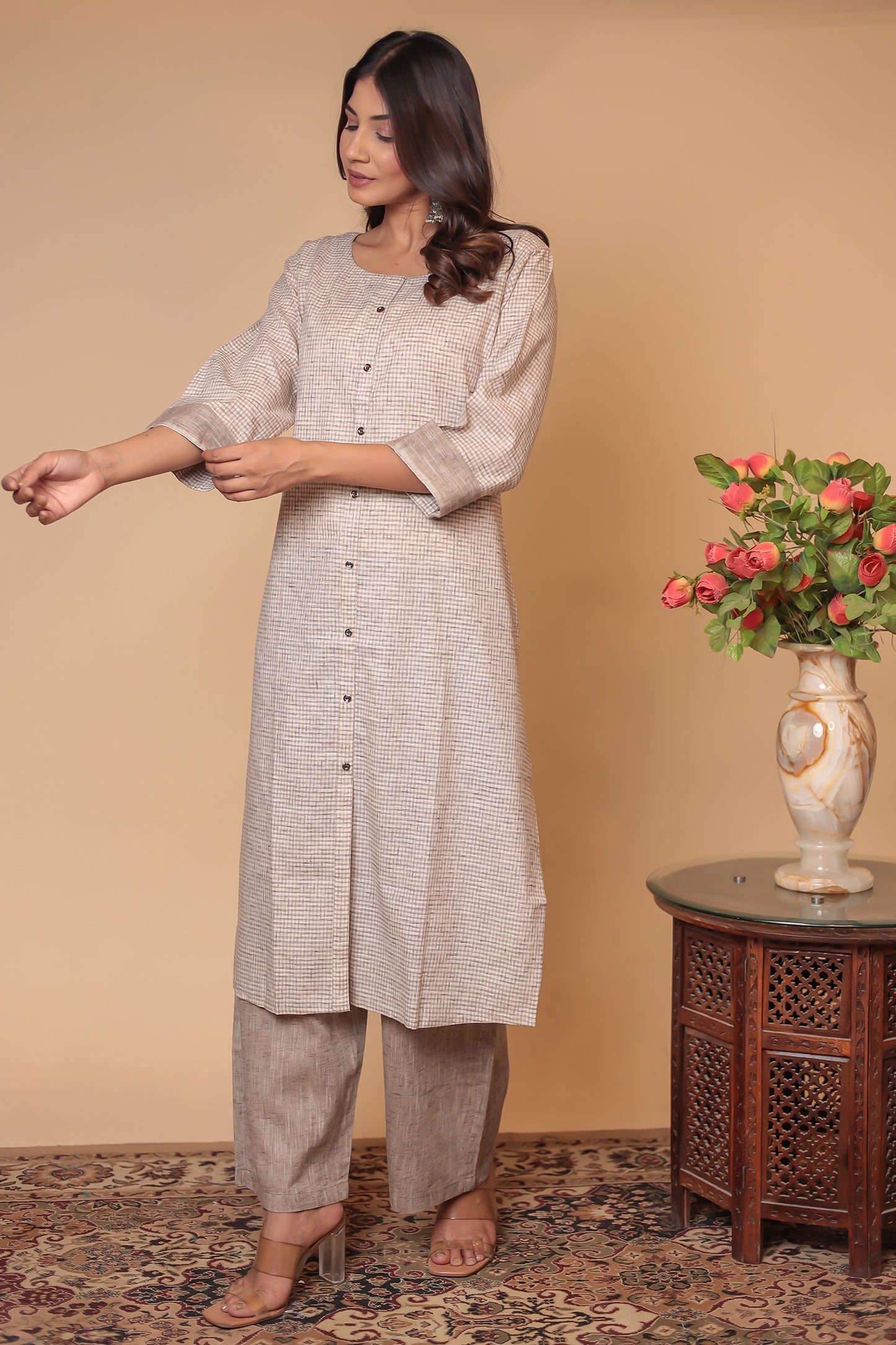 Cotton Linen Co-ord Set Kurta Pant Palazzo Pants & Loose Kurti