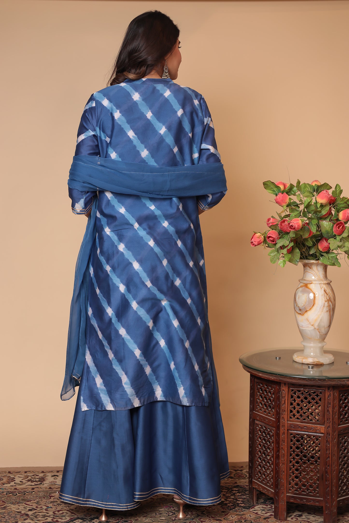 Blue Chanderi Silk Sharara Set: Zari Sequin Embroidery, Indian Ethnic Suit