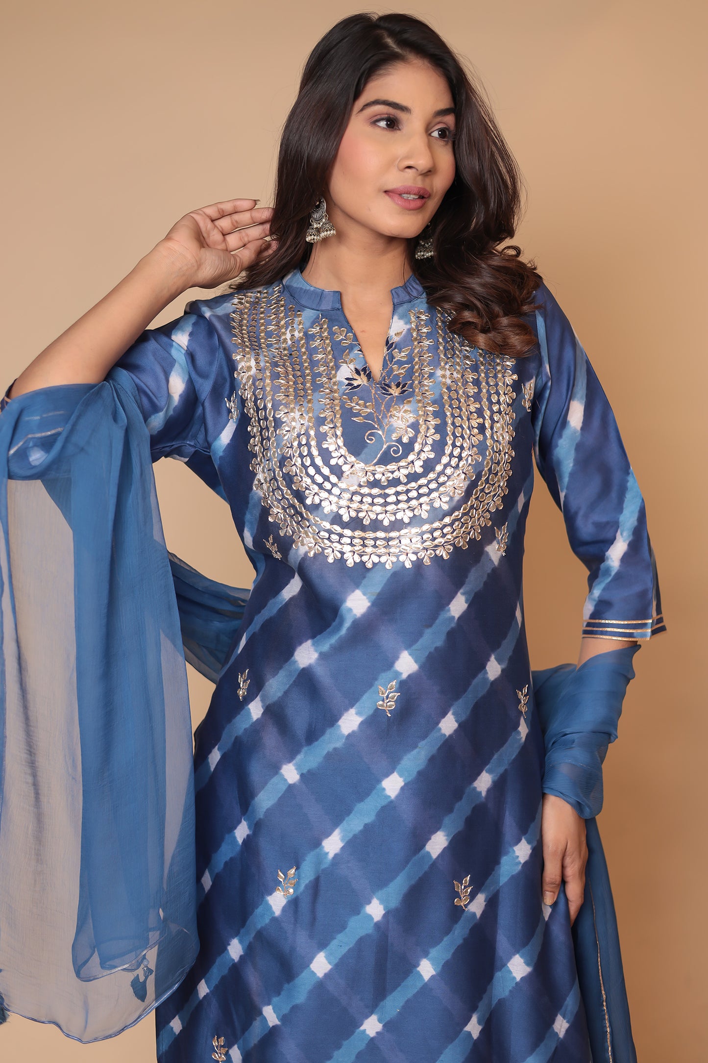 Blue Chanderi Silk Sharara Set: Zari Sequin Embroidery, Indian Ethnic Suit