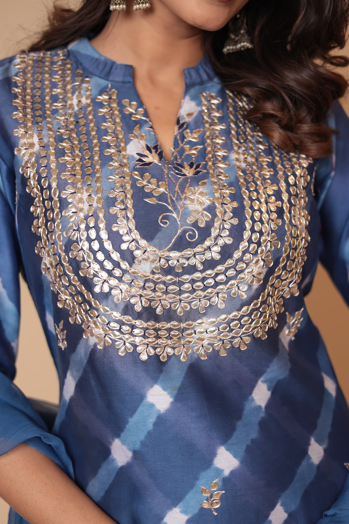 Blue Chanderi Silk Sharara Set: Zari Sequin Embroidery, Indian Ethnic Suit