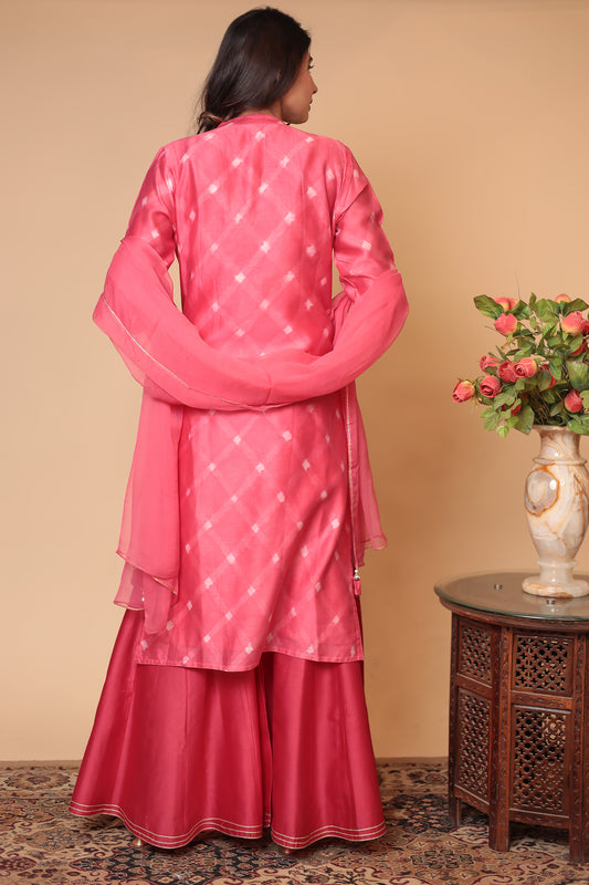 Pink Chanderi Silk Sharara Set: Handcrafted Zardozi Indian Outfit