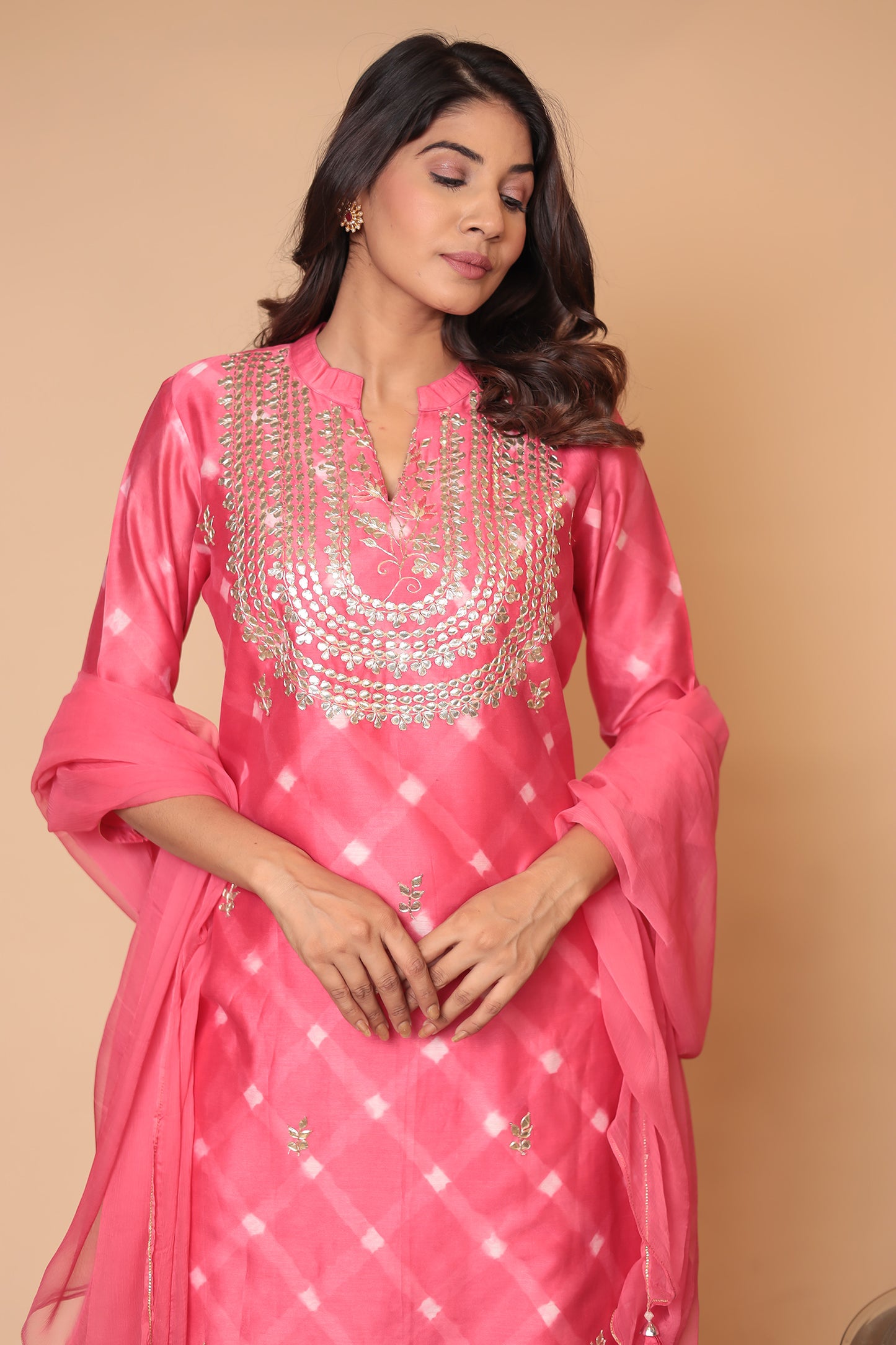 Pink Chanderi Silk Sharara Set: Handcrafted Zardozi Indian Outfit