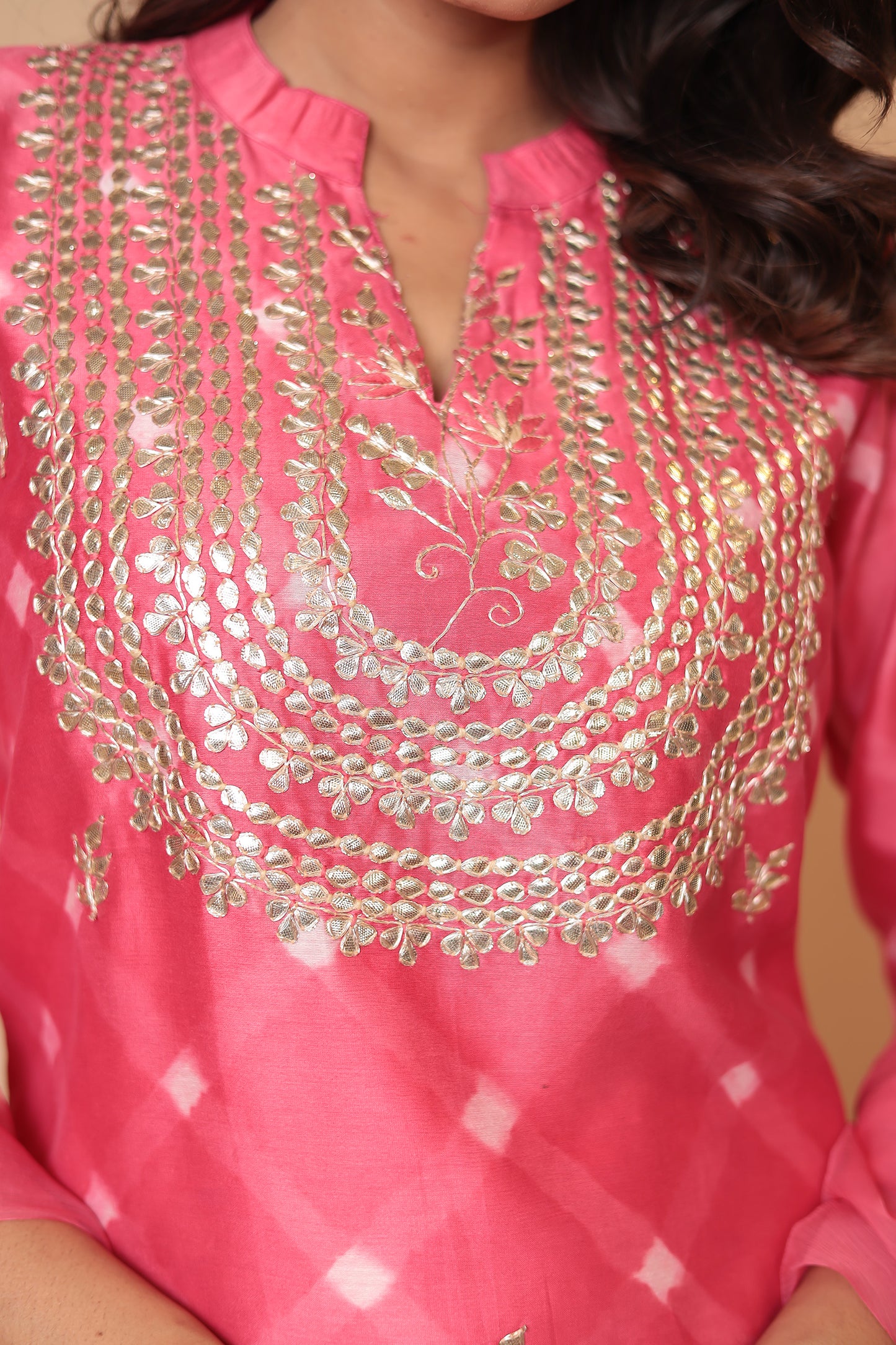 Pink Chanderi Silk Sharara Set: Handcrafted Zardozi Indian Outfit