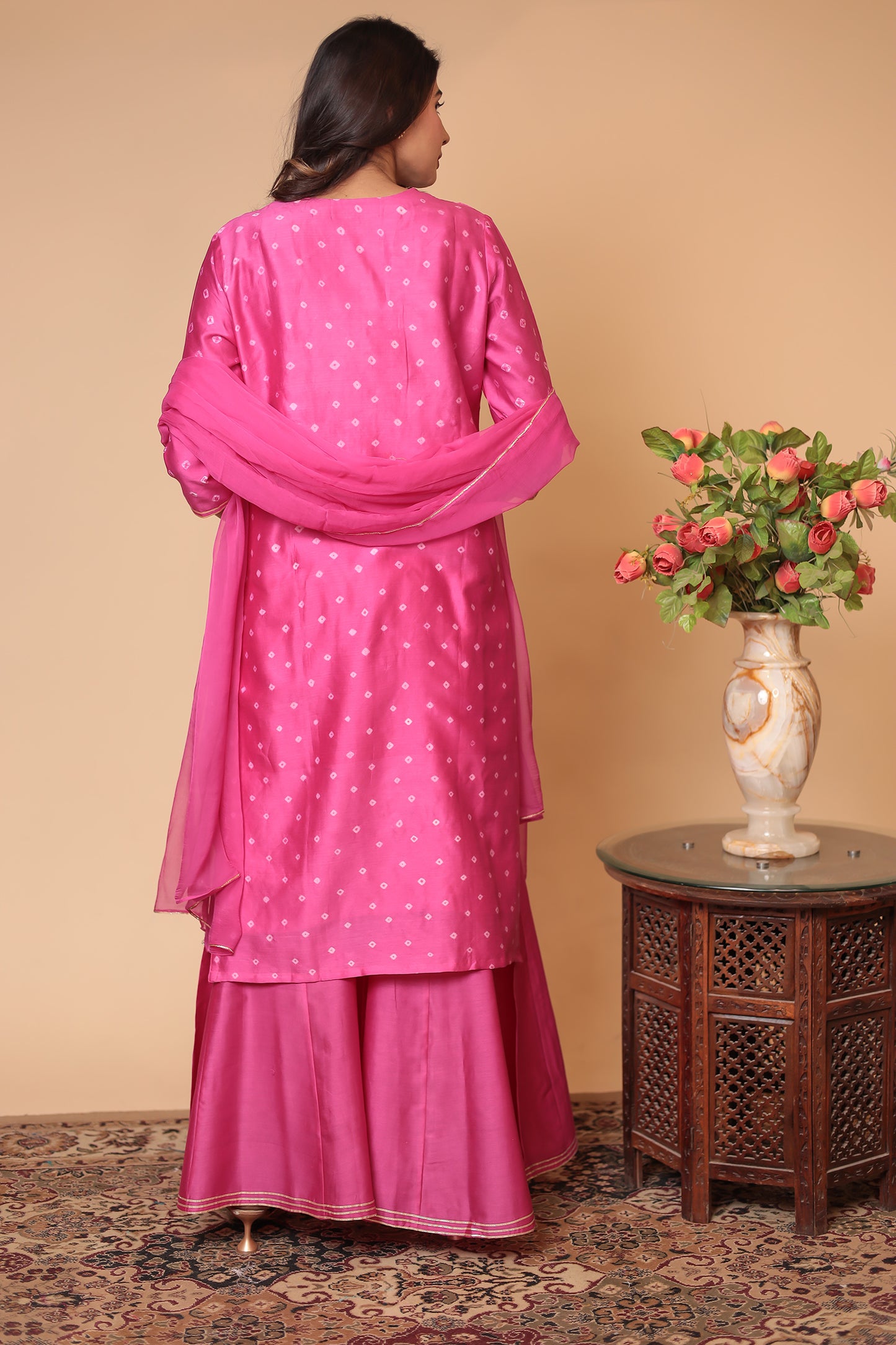 Pink Chanderi Silk Sharara Set: Zardozi Handwork Indian Outfit