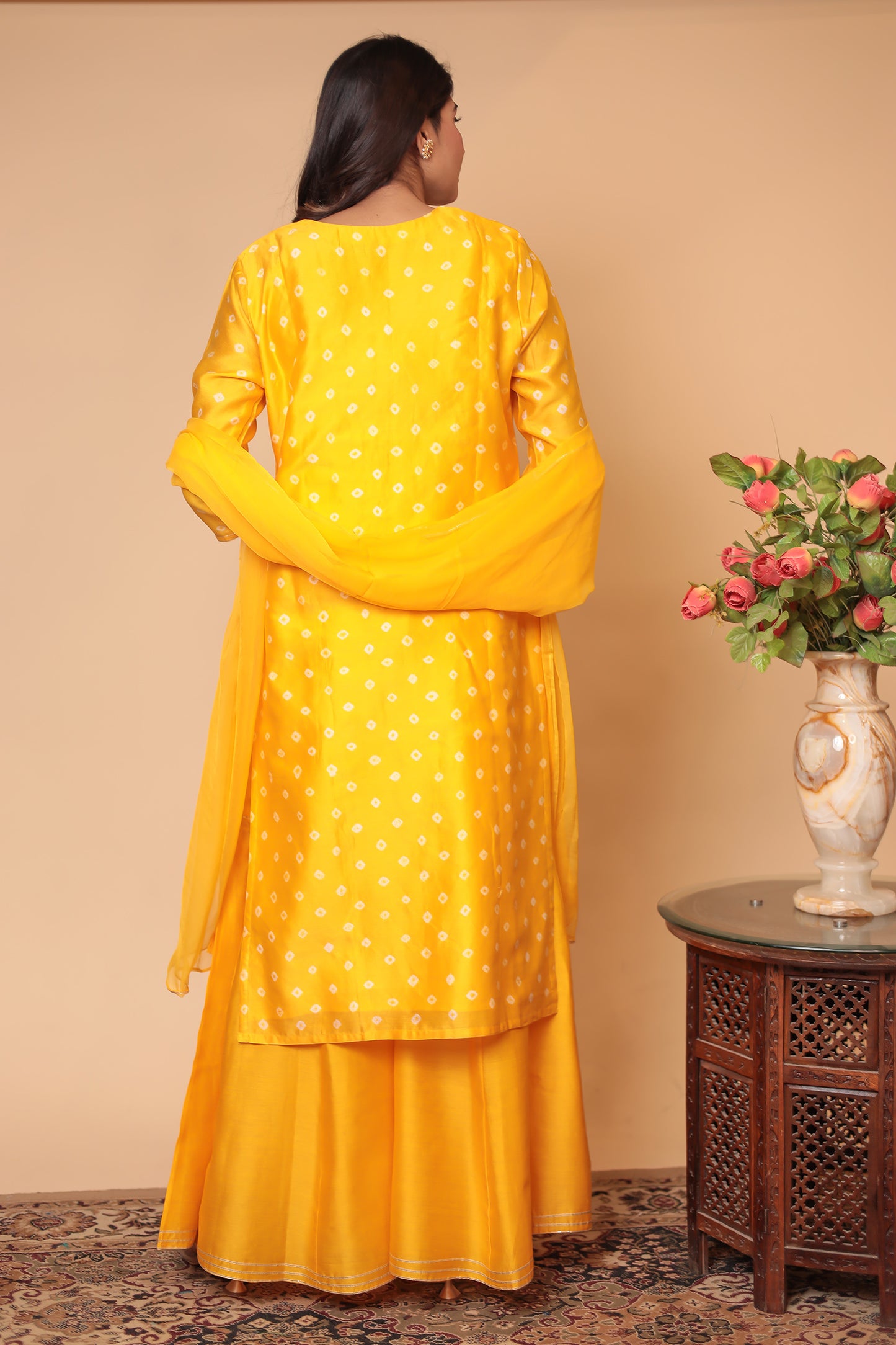 Yellow Chanderi Silk Sharara Set: Zardozi Work Indian Outfit