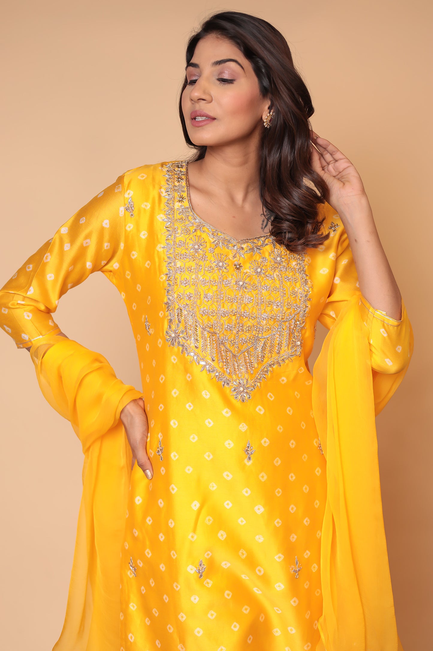Yellow Chanderi Silk Sharara Set: Zardozi Work Indian Outfit