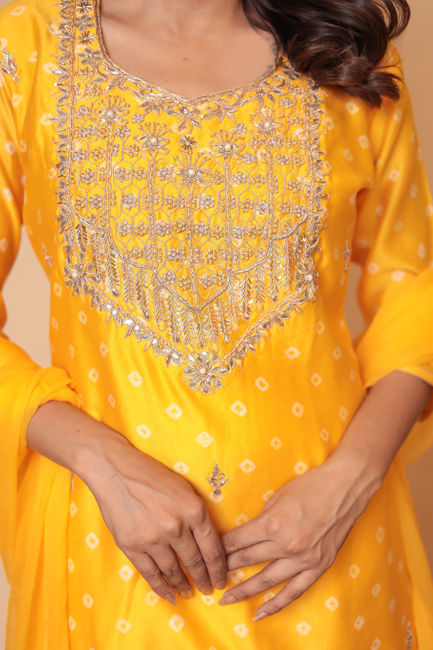 Yellow Chanderi Silk Sharara Set: Zardozi Work Indian Outfit