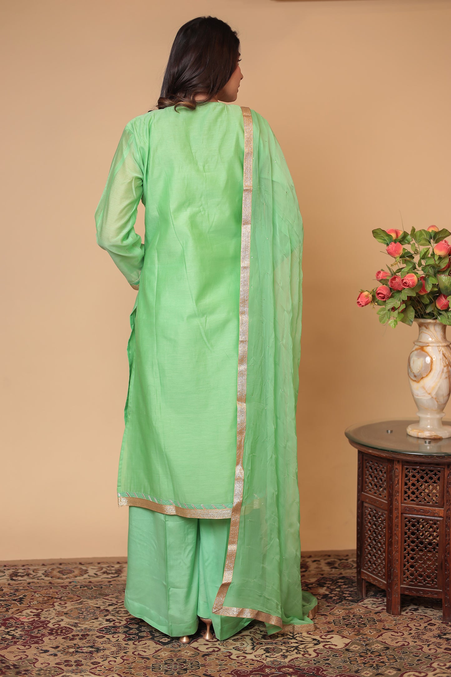 Green Chanderi Silk Embroidered Sharara Set: Traditional Indian Outfit