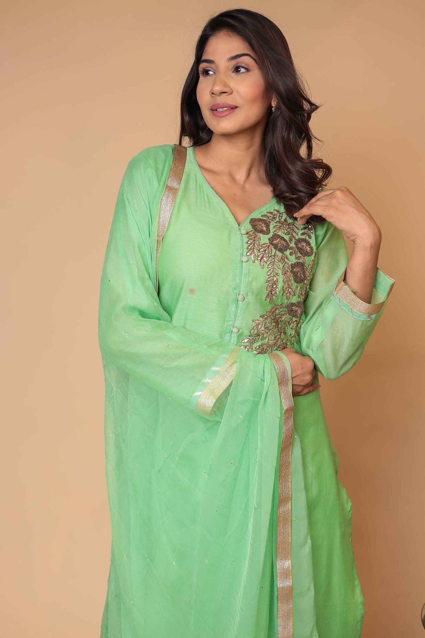 Green Chanderi Silk Embroidered Sharara Set: Traditional Indian Outfit