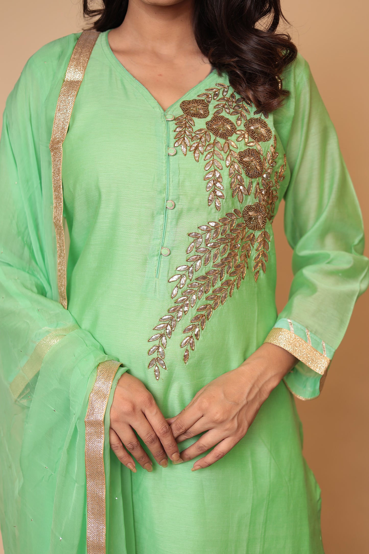 Green Chanderi Silk Embroidered Sharara Set: Traditional Indian Outfit