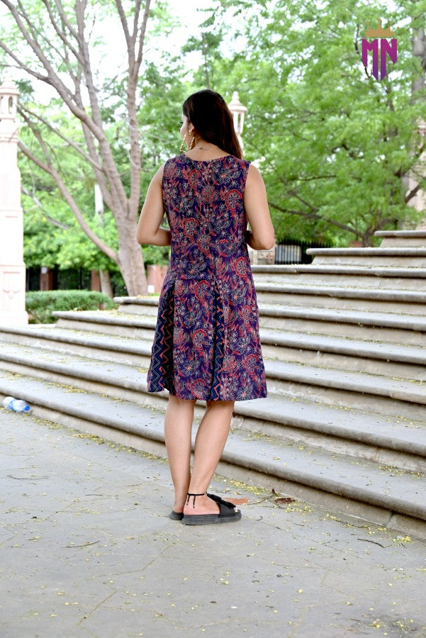 Women’s Cotton A-Line Dress | Sleeveless Printed Knee-Length Dress