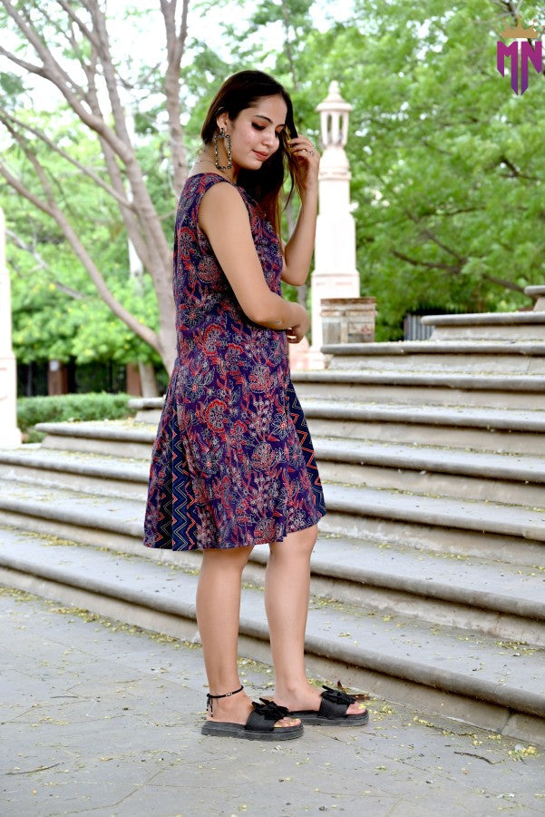 Women’s Cotton A-Line Dress | Sleeveless Printed Knee-Length Dress