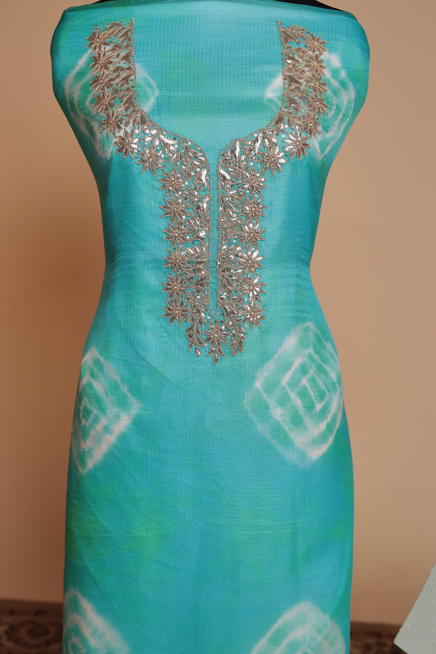 Pastel Blue Silk Unstitched Suit with Organza Dupatt