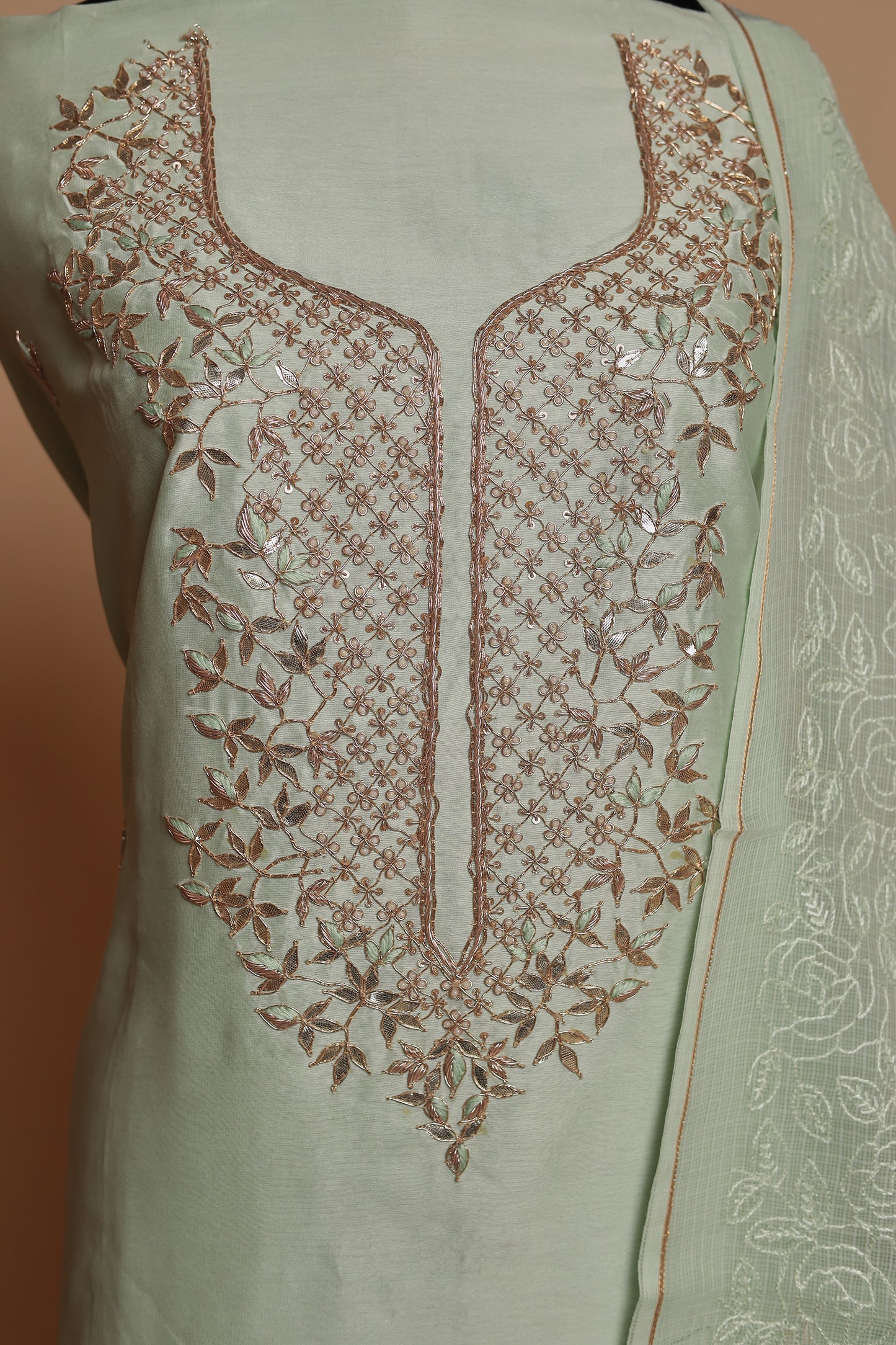 Designer Pure Silk Unstitched Suit Collection | Heavy Mirror Work & Bandhani Print Set