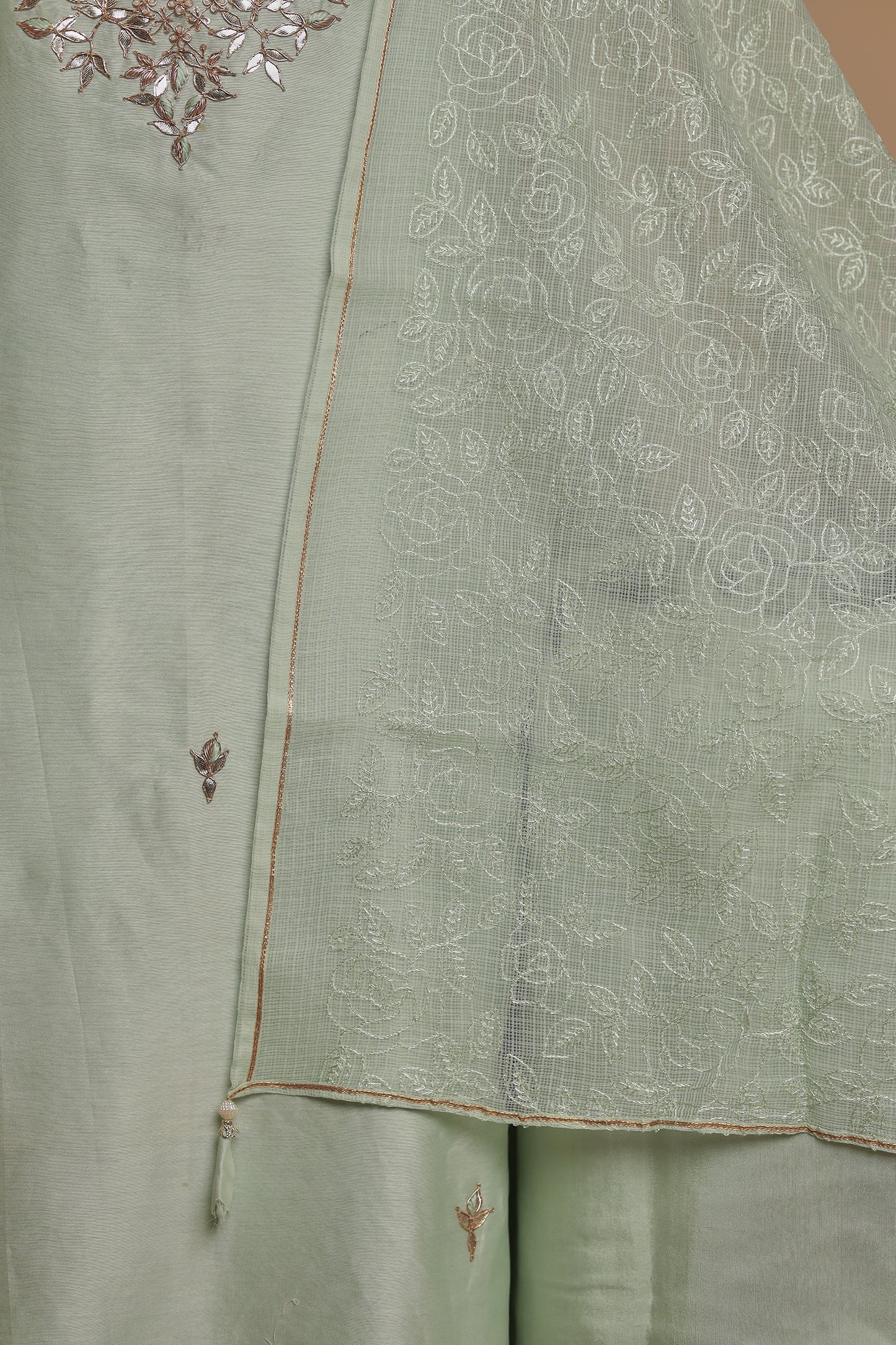 Designer Pure Silk Unstitched Suit Collection | Heavy Mirror Work & Bandhani Print Set