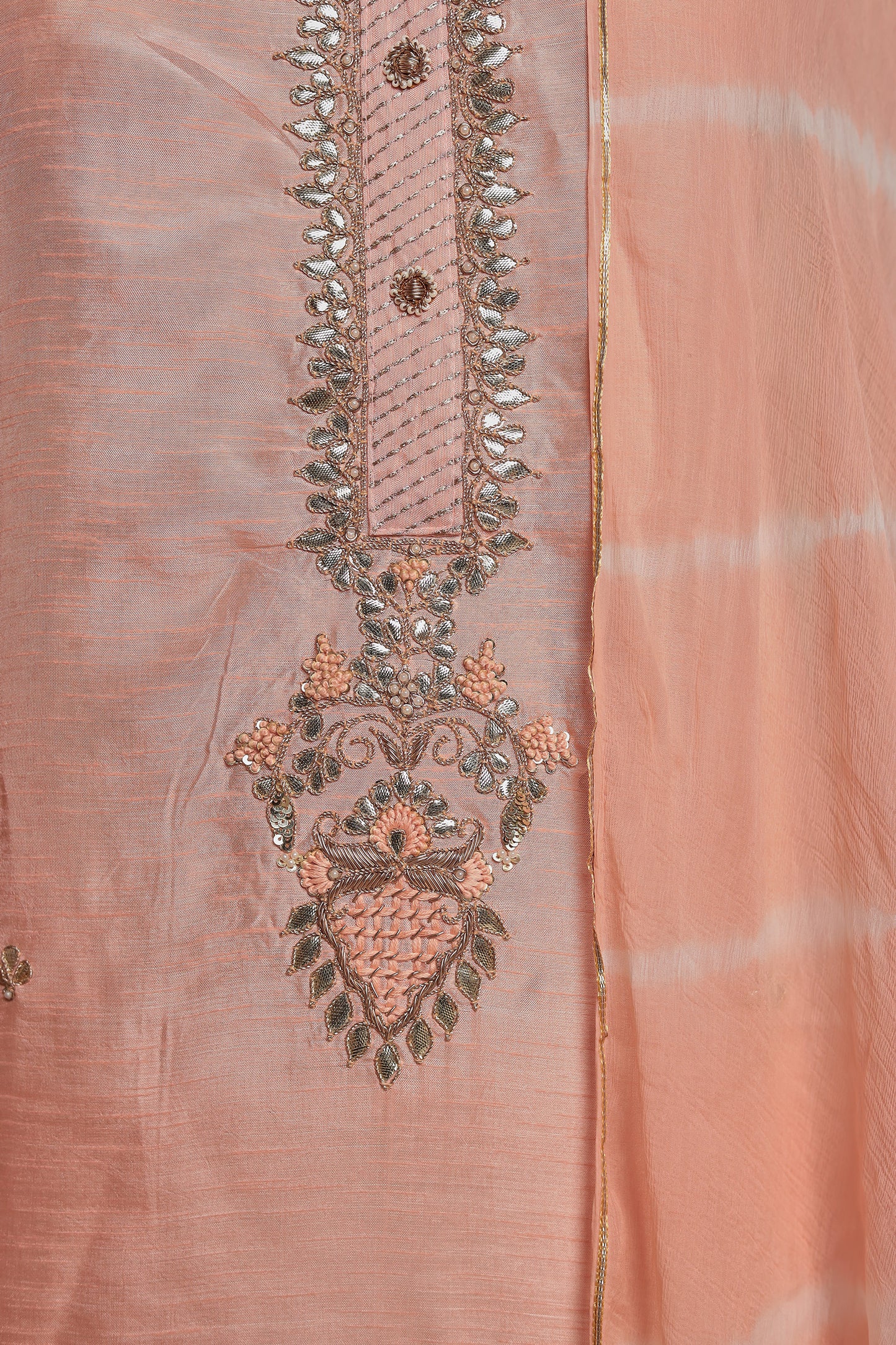 Luxury Peach Salwar Suit Material with Zari Embroidered Dupatta