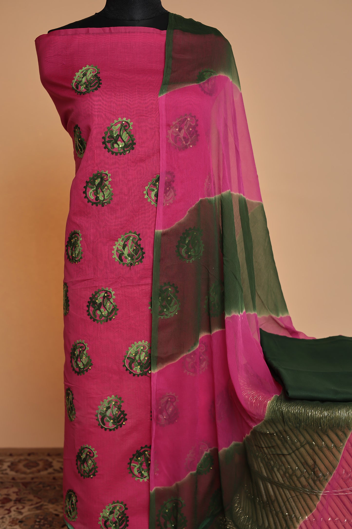 Festive Peach Pink Salwar Suit Fabric | Intricate Zari Embroidery