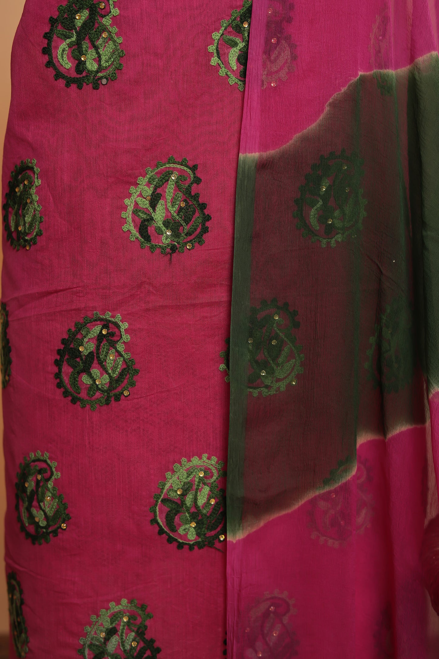 Festive Peach Pink Salwar Suit Fabric | Intricate Zari Embroidery