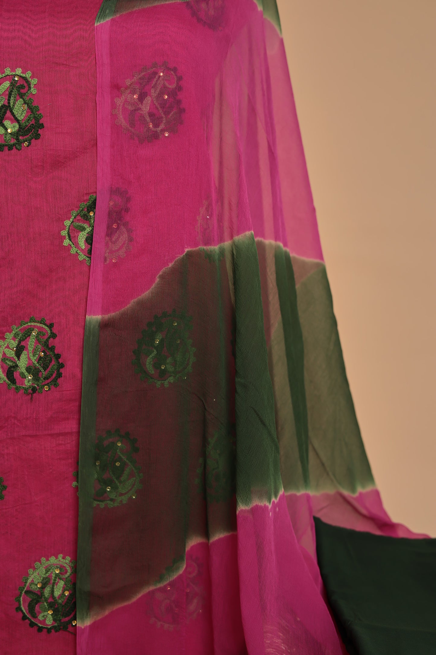 Festive Peach Pink Salwar Suit Fabric | Intricate Zari Embroidery