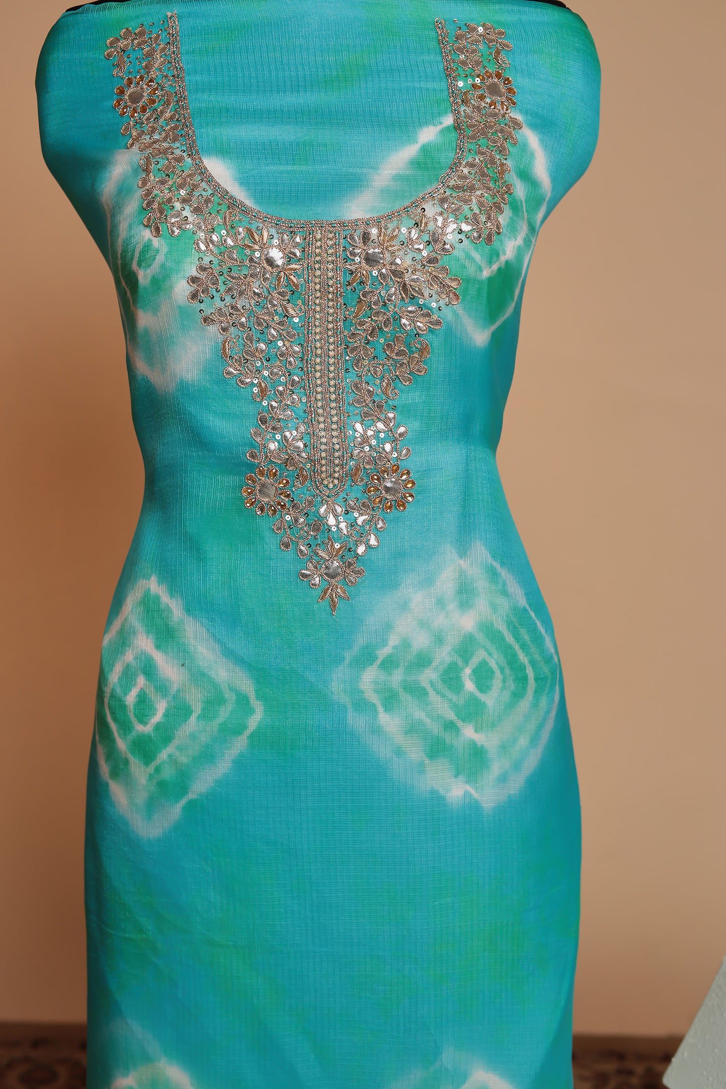Unstitched Chanderi Silk Suit Set with Heavy Zari Work
