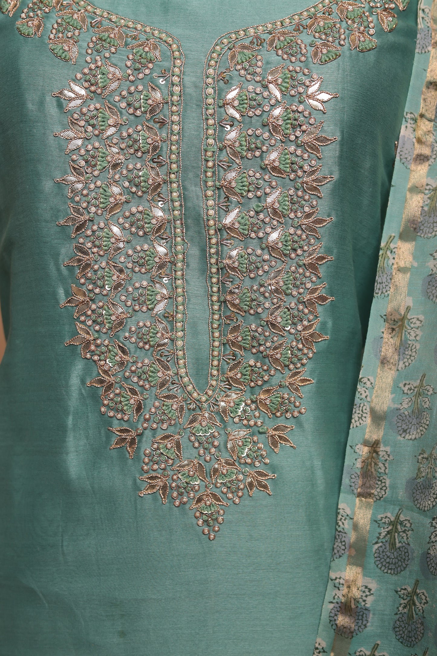 Pastel Blue Chanderi Silk Unstitched Suit Material with Heavy Dupatta | Festive & Party Wear