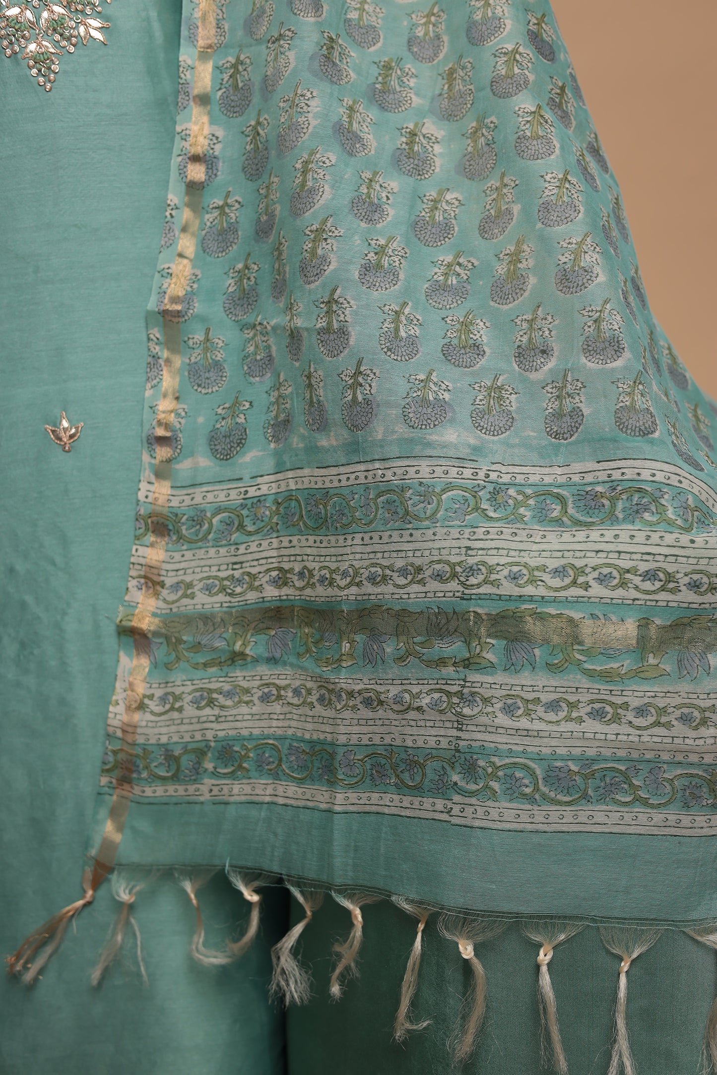 Pastel Blue Chanderi Silk Unstitched Suit Material with Heavy Dupatta | Festive & Party Wear