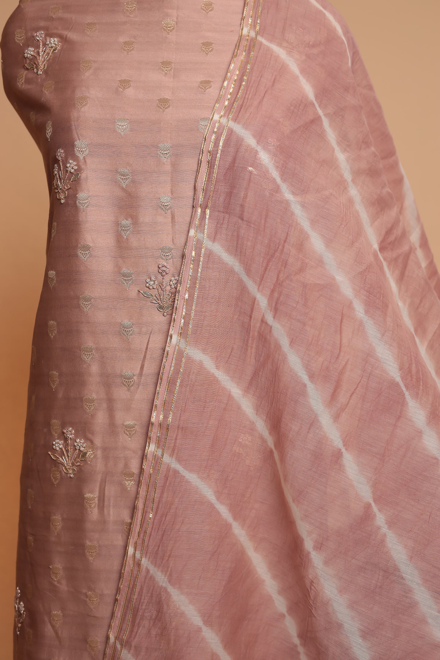 Designer Unstitched Dress Material | Zari Threadwork Kameez