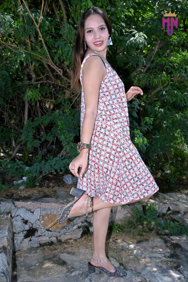 Women’s White & Red Printed Cotton Sleeveless A-Line Mini Dress | Casual Summer Dress
